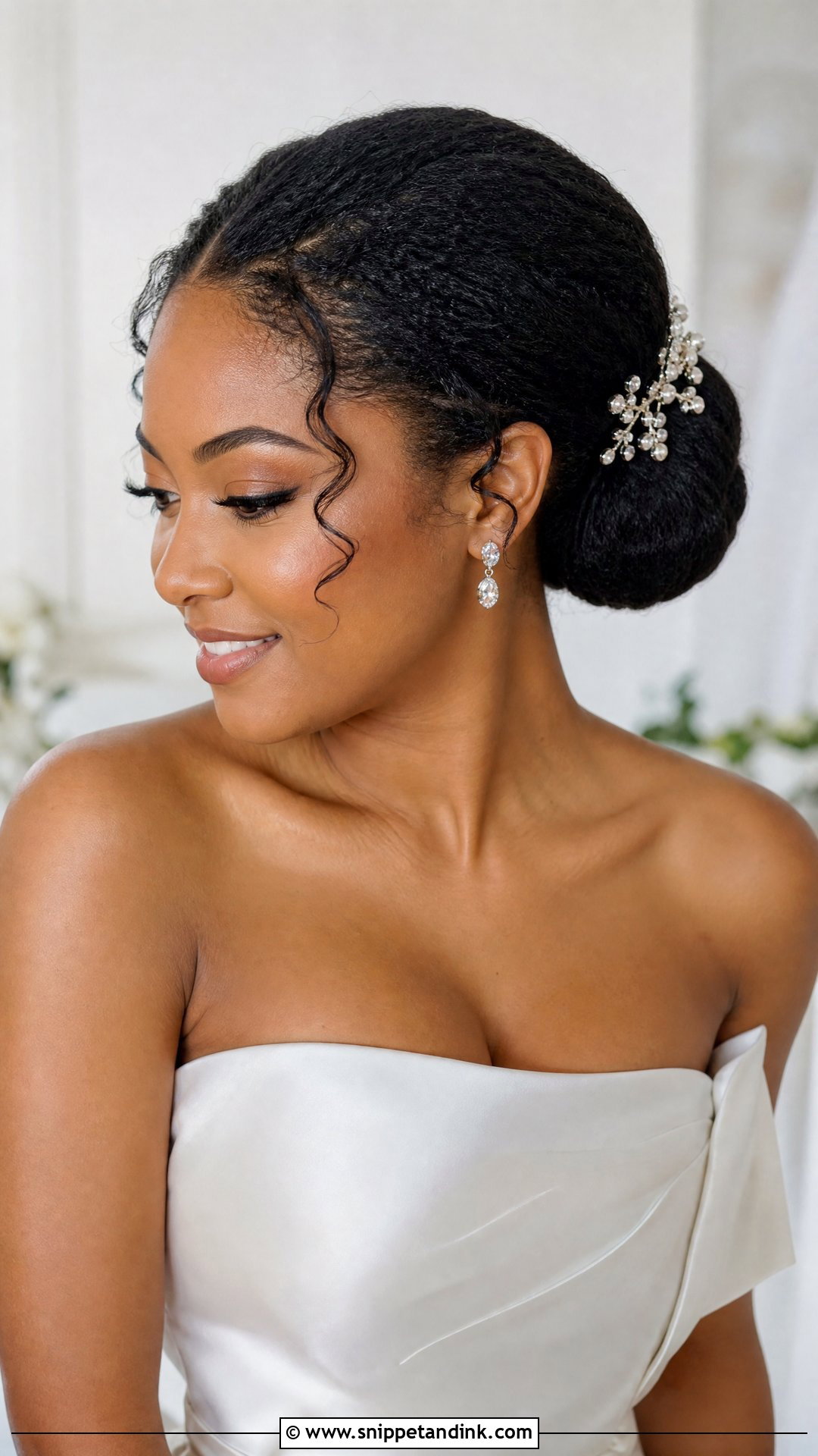 Low Bun Natural Hair Wedding Style - Snippet and Ink - 20 Natural Hair Styles for Brides