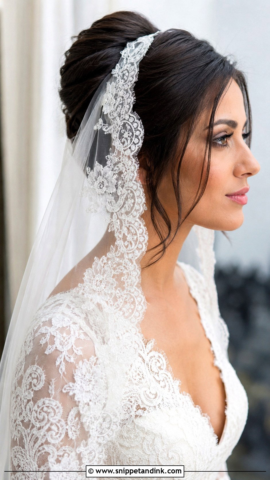 Low Bun Updo With Cathedral Veil - Snippet and Ink - 25 Updo with Veil Ideas