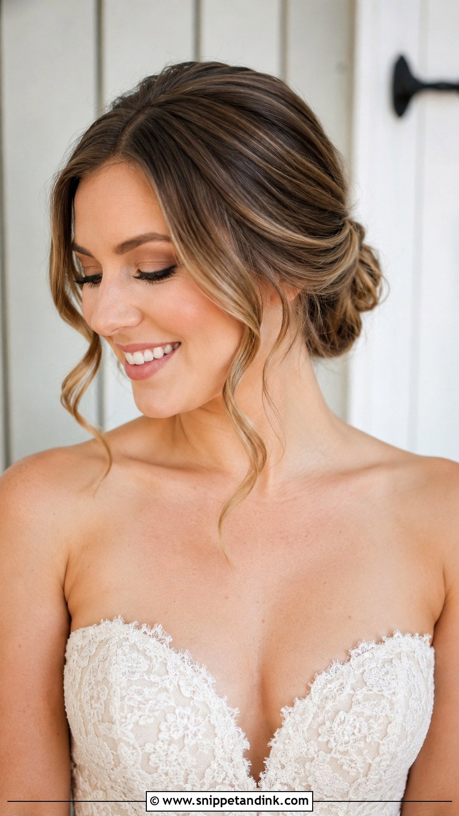 Low Bun Updo With Face Framing Pieces - Snippet and Ink - 20 Bridal Hair Updo Front View Ideas