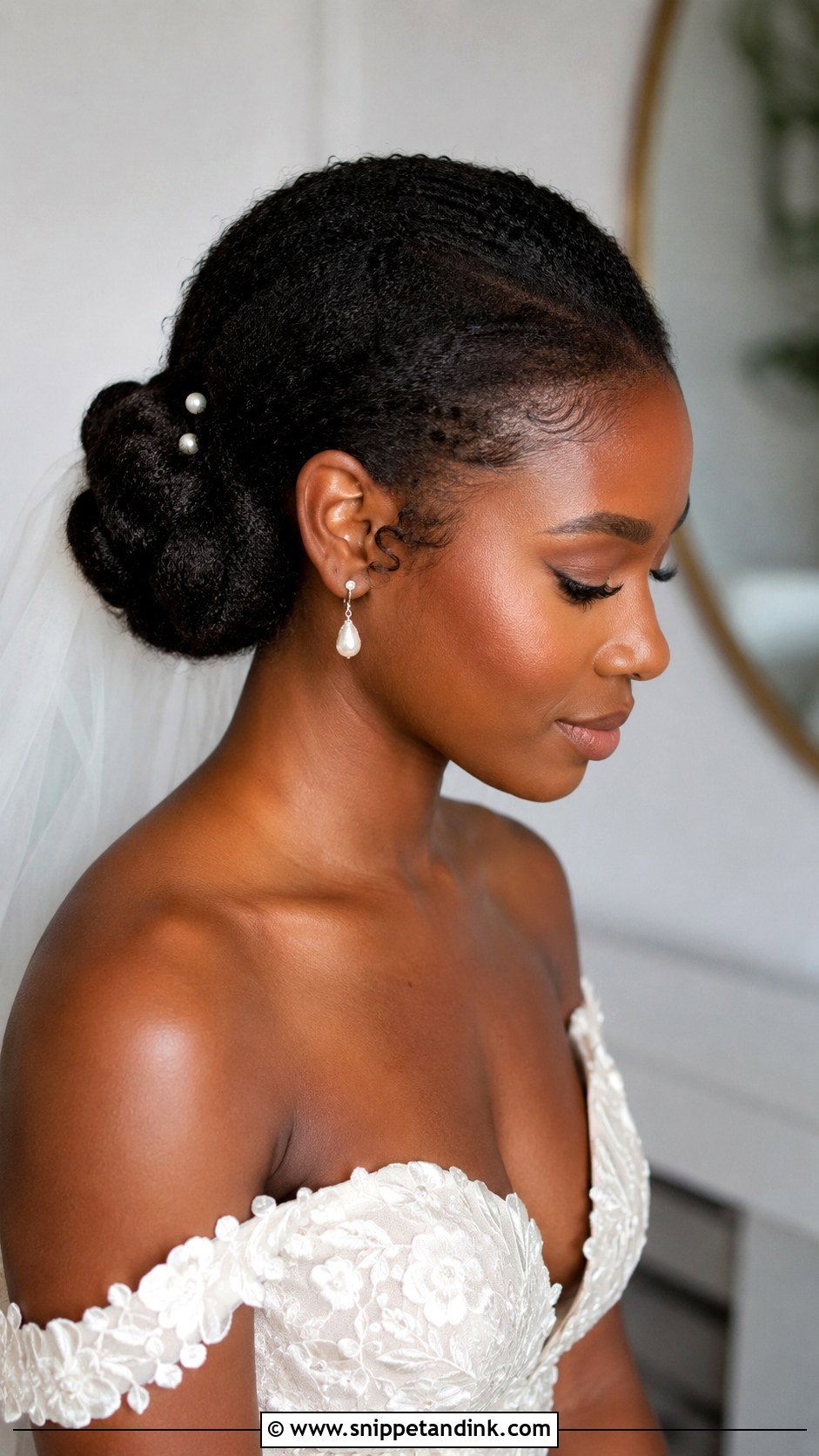 Low Bun Updo for Natural Hair - Snippet and Ink - 25 Natural Hair Updo Wedding Ideas