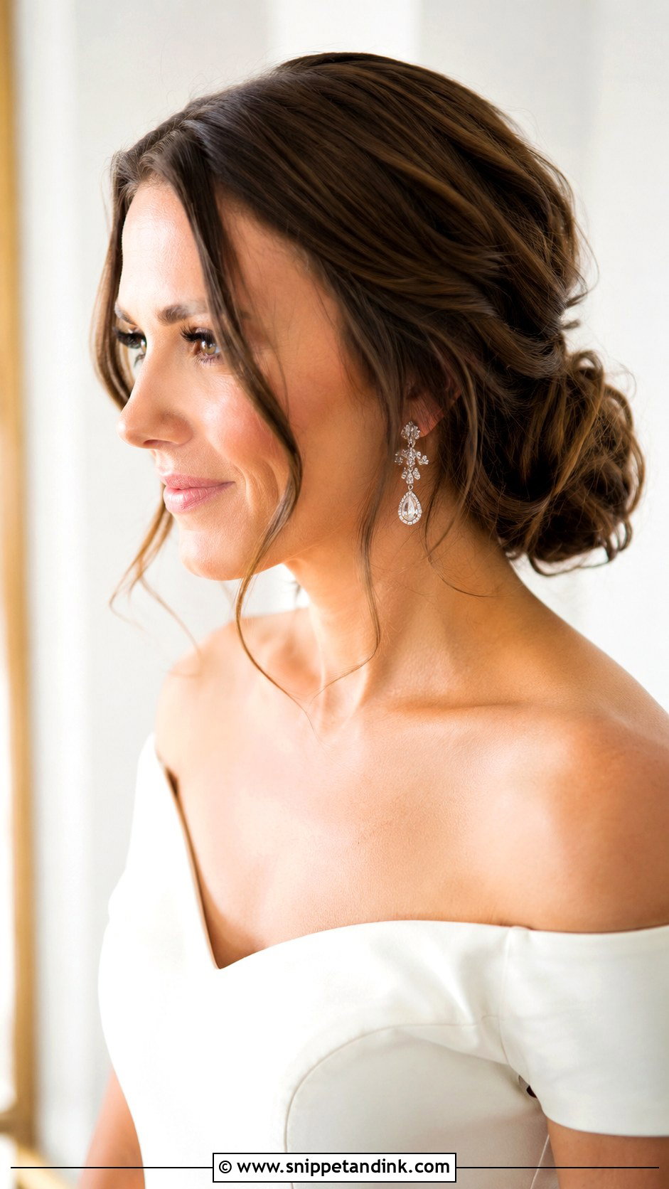 Low Bun Updo for Short Bridal Hair - Snippet and Ink - 20 Short Updo Wedding Hairstyles