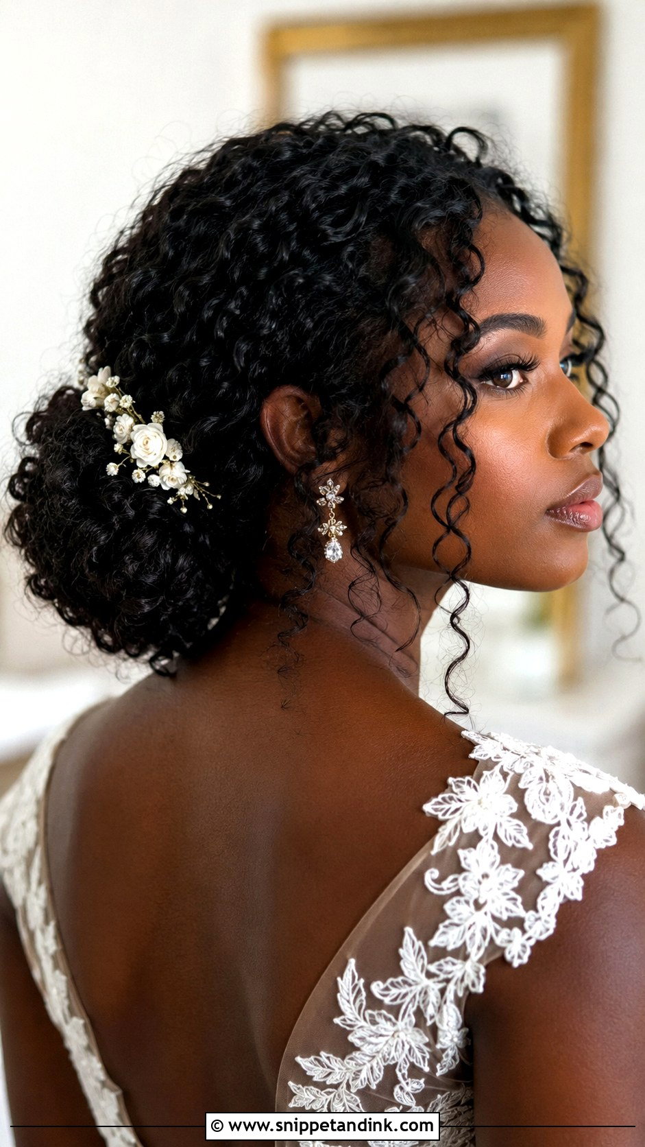 Low Bun Wedding Hair For Curly Hair - Snippet and Ink - 15 Low Bun Wedding Hairstyle Ideas