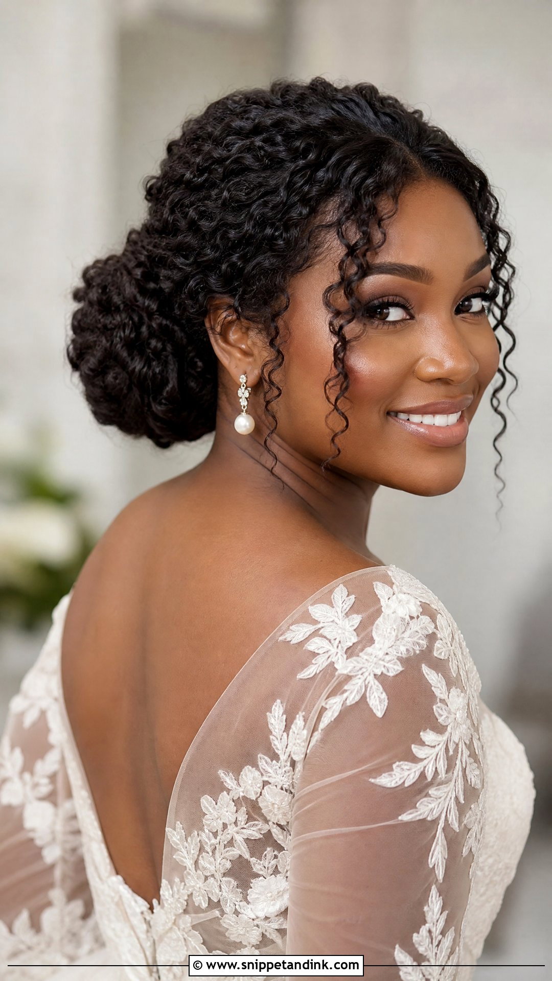 Low Bun Wedding Hair For Curly Hair - Snippet and Ink - 15 Clean Low Bun Wedding Hair Ideas