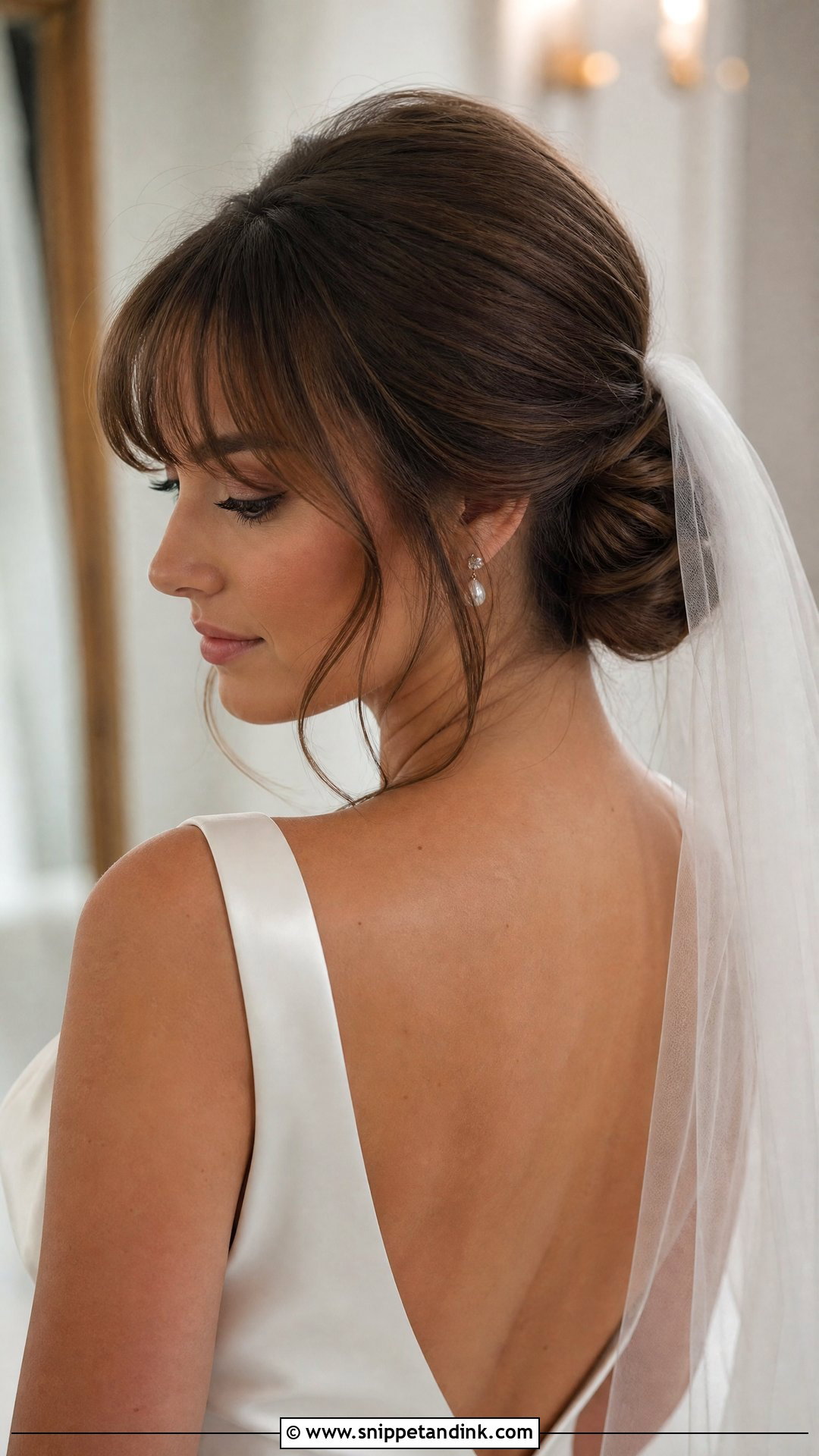 Low Bun Wedding Hair With Bangs - Snippet and Ink - 20 Wedding Hairstyle Bangs