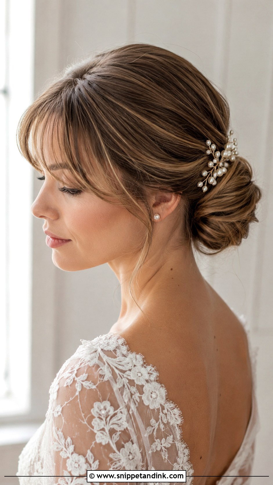 Low Bun Wedding Hair With Bangs - Snippet and Ink - 20 Bride Hair with Bangs