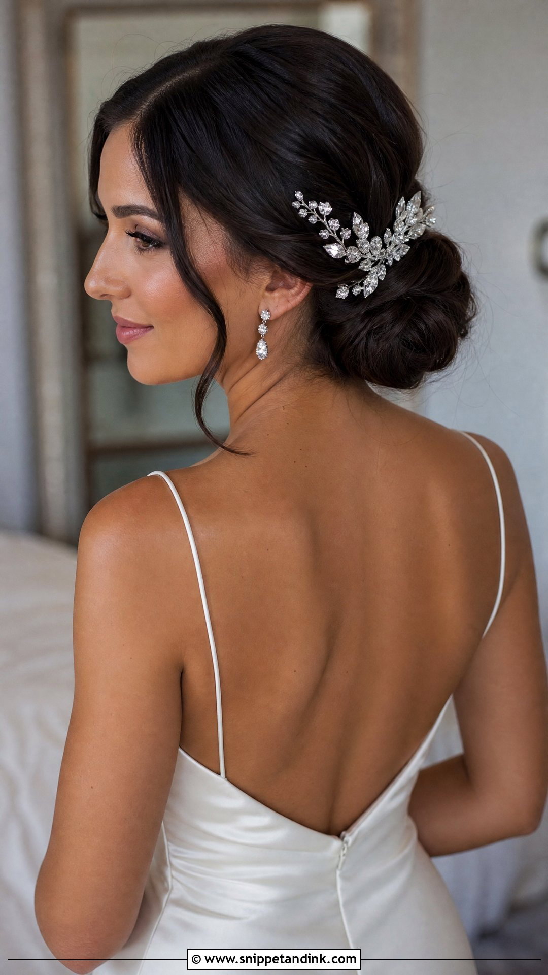 Low Bun Wedding Hair With Hair Comb - Snippet and Ink - 15 Clean Low Bun Wedding Hair Ideas