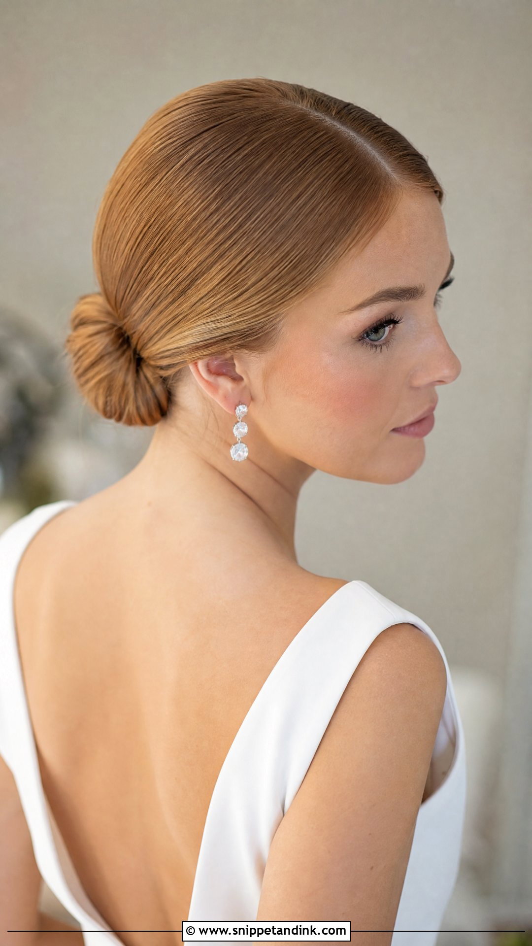 Low Bun Wedding Hair With Middle Part - Snippet and Ink - 15 Clean Low Bun Wedding Hair Ideas