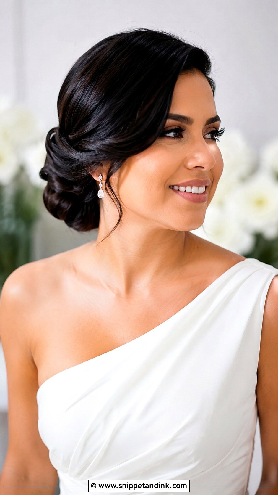 Low Bun Wedding Hair With Side Part - Snippet and Ink - 15 Low Bun Wedding Hairstyle Ideas