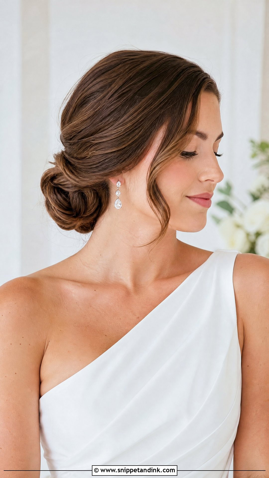 Low Bun Wedding Hair With Side Sweep - Snippet and Ink - 15 Clean Low Bun Wedding Hair Ideas