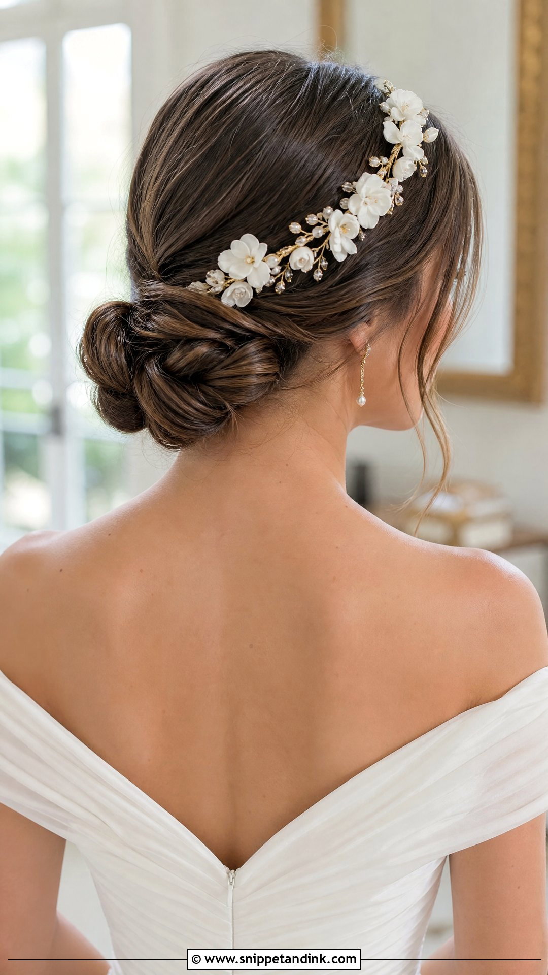 Low Bun Wedding Hairstyle - Snippet and Ink - 20 Mid Length Hair Wedding Styles