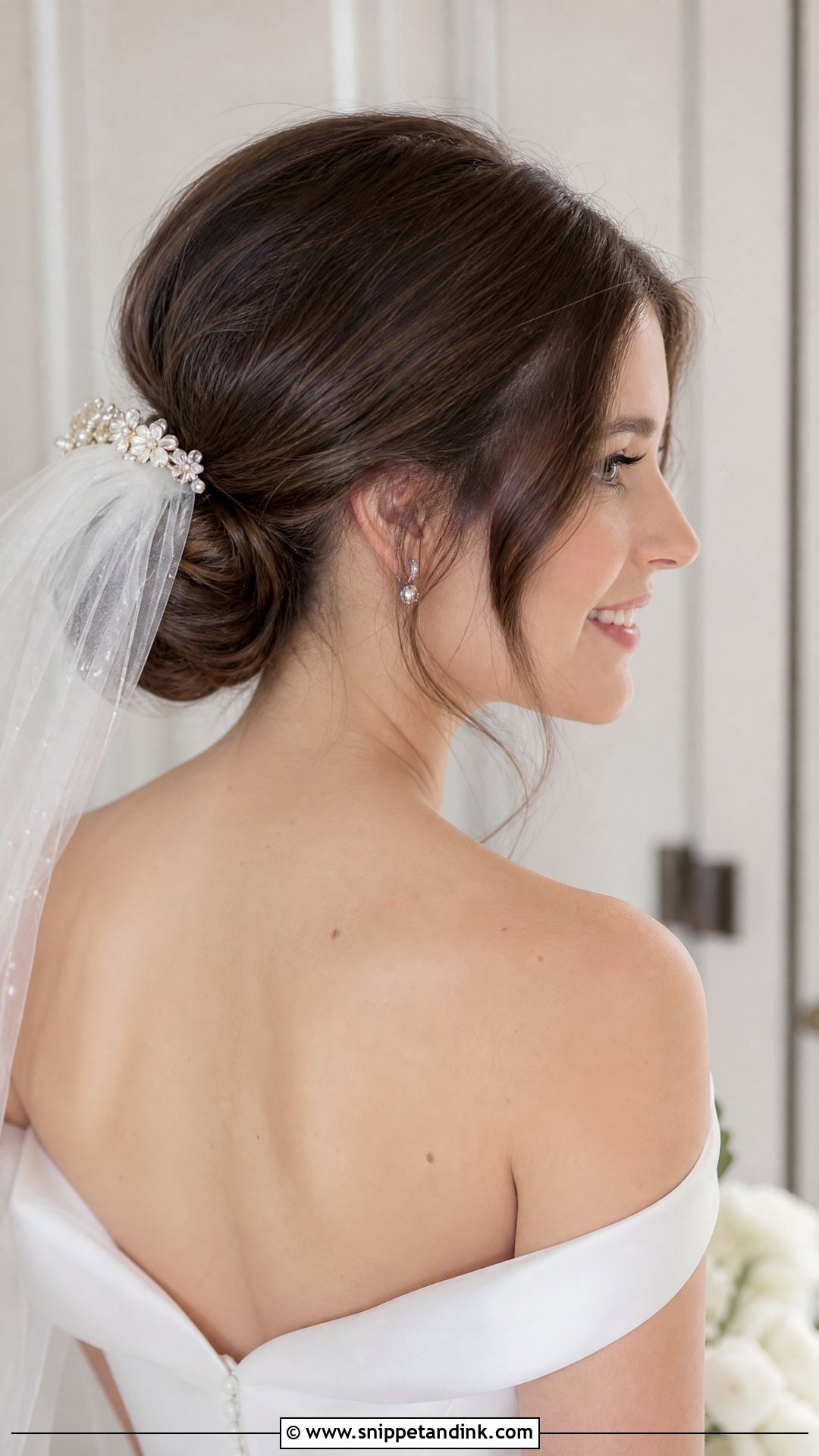 Low Bun Wedding Hairstyle For Medium Hair - Snippet and Ink - 20 Mid Length Hairstyles for Wedding