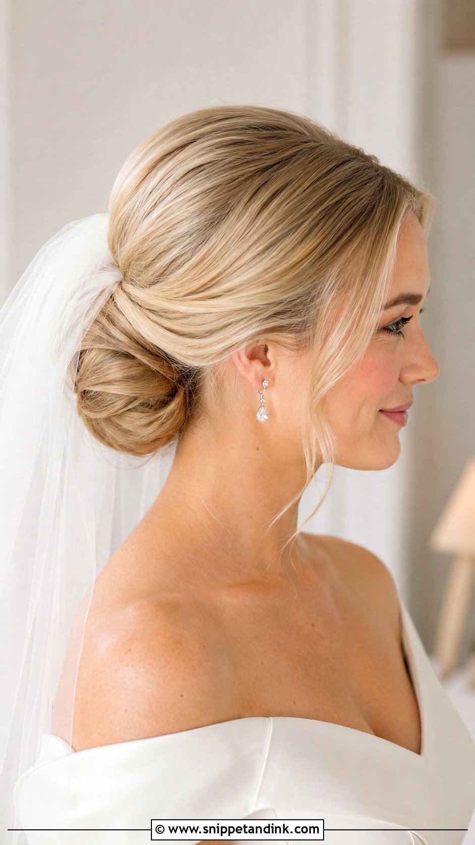 Low Bun Wedding Hairstyle With Veil - Snippet and Ink - 15 Low Updo Wedding Hairstyles