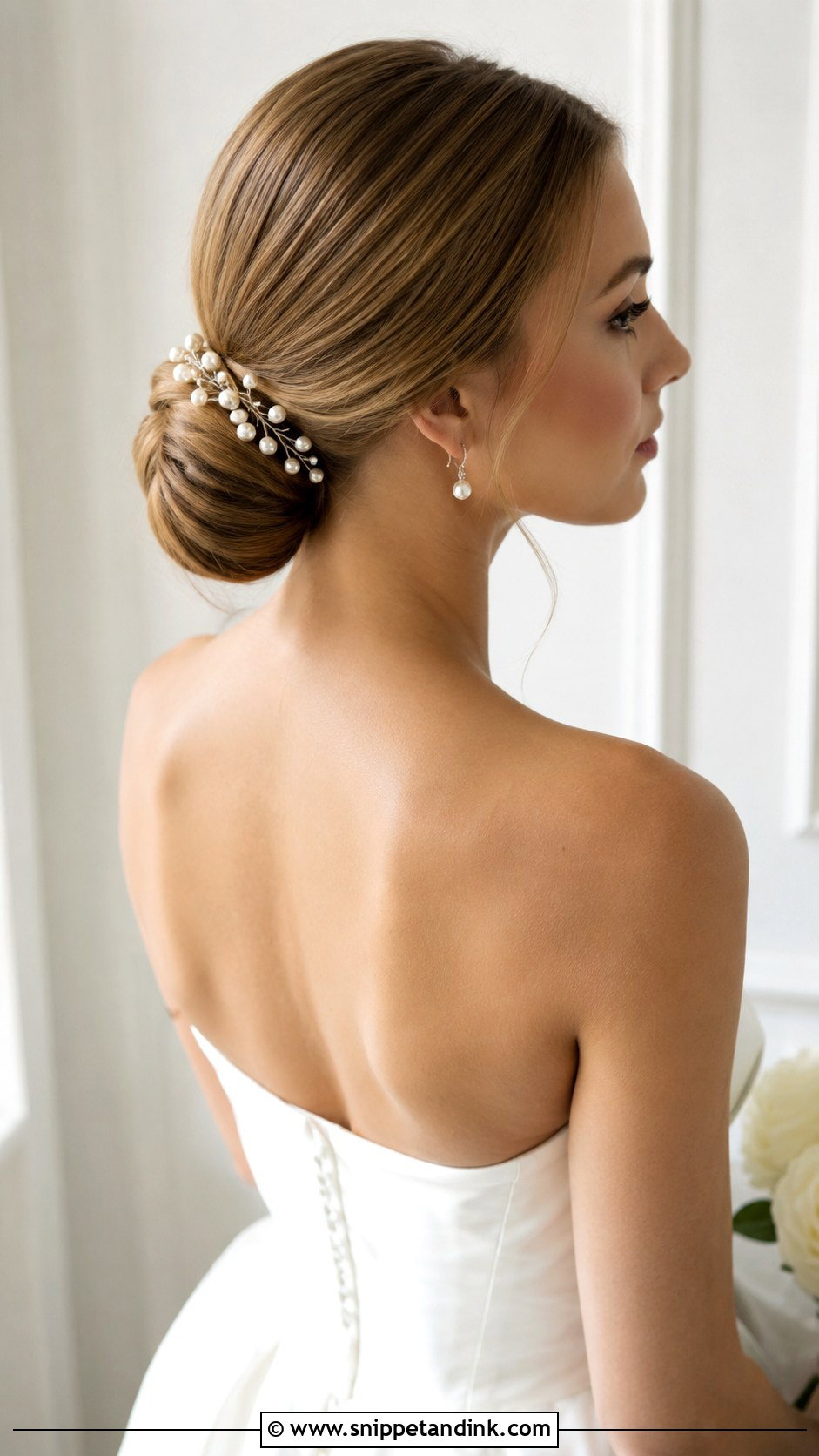 Low Bun Wedding Hairstyle for Medium Hair - Snippet and Ink - 20 Bridal Hair for Medium Length Ideas