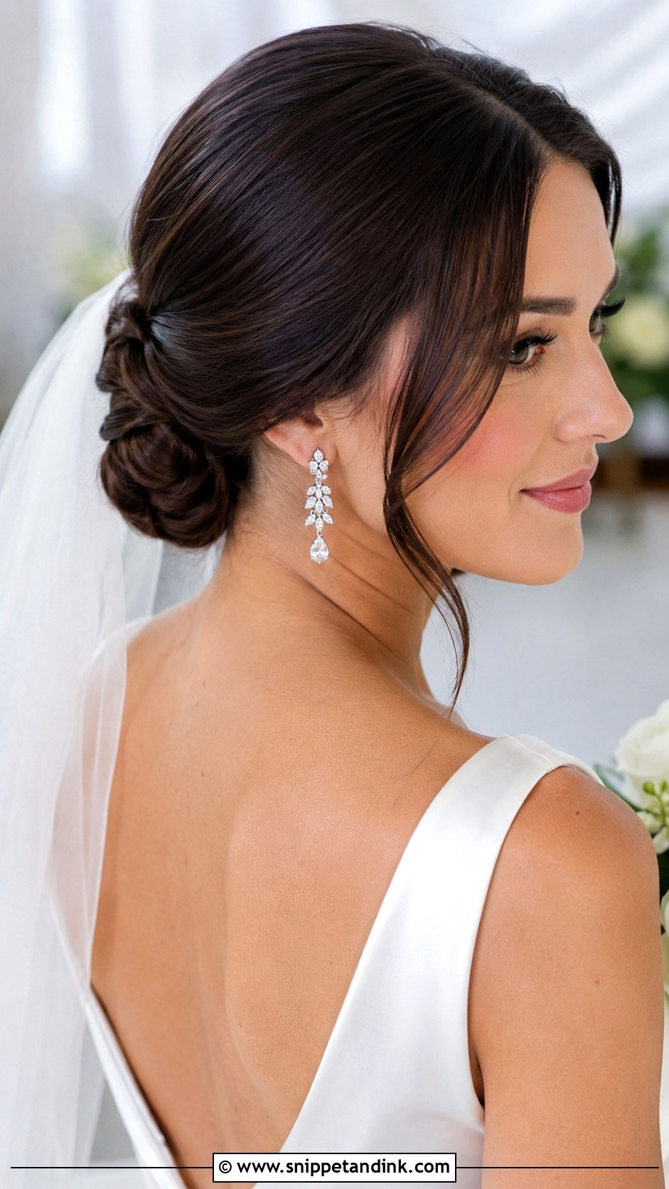 Low Bun Wedding Hairstyle for Medium Hair - Snippet and Ink - 20 Medium Bridal Hair Ideas