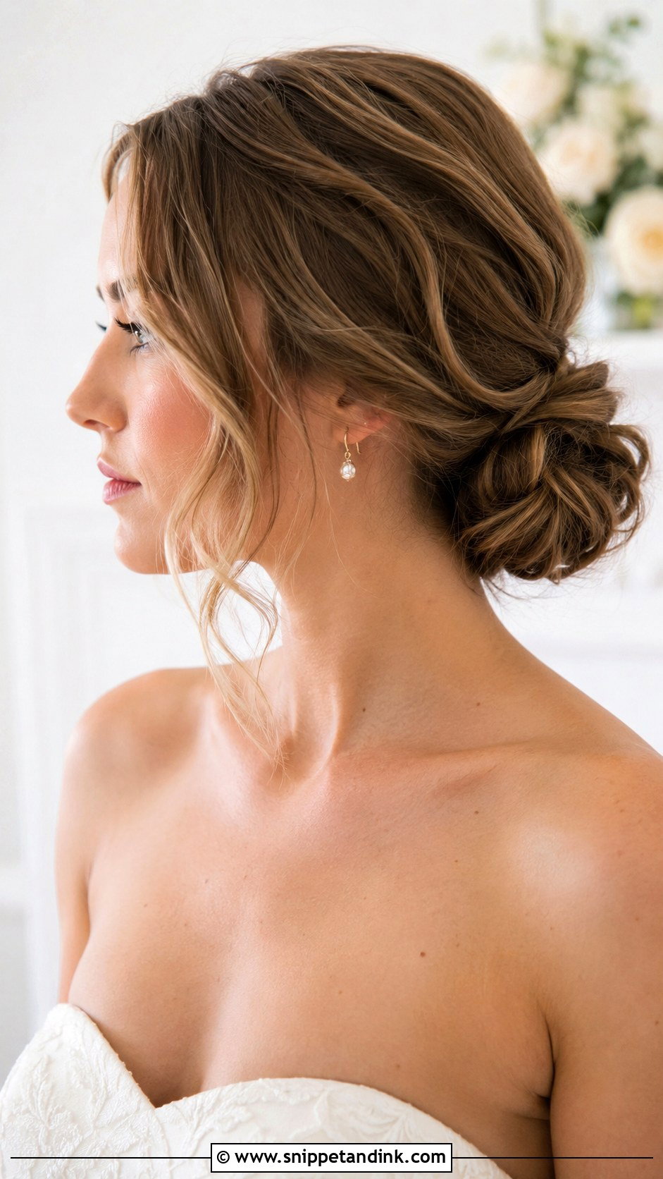 Low Bun Wedding Hairstyle for Medium Hair - Snippet and Ink - 20 Medium Hair Wedding Ideas
