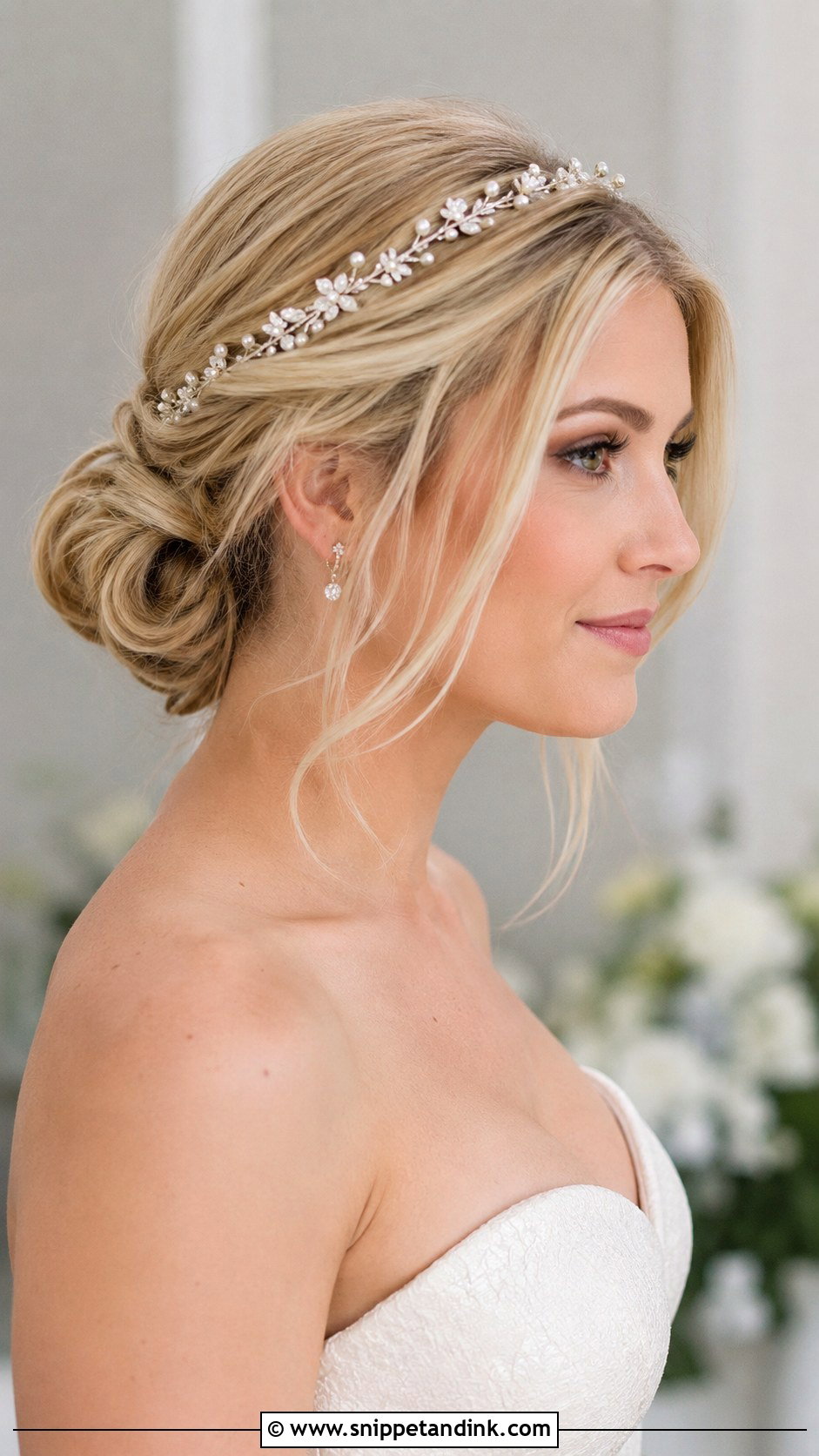 Low Bun Wedding Hairstyle for Medium Hair - Snippet and Ink - 25 Medium Length Wedding Hair Ideas