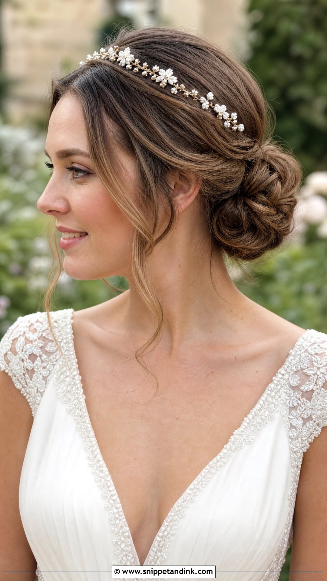 Low Bun Wedding Style for Medium Hair - Snippet and Ink - 20 Medium Hair Wedding Styles