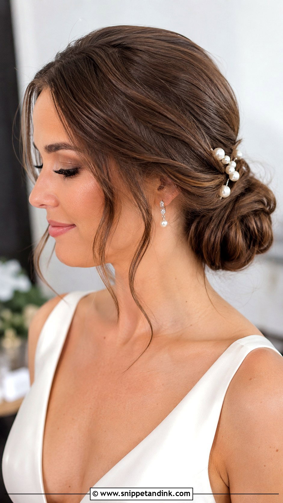 Low Bun Wedding Updo With Pearls - Snippet and Ink - 15 Wedding Updo with Pearls Ideas