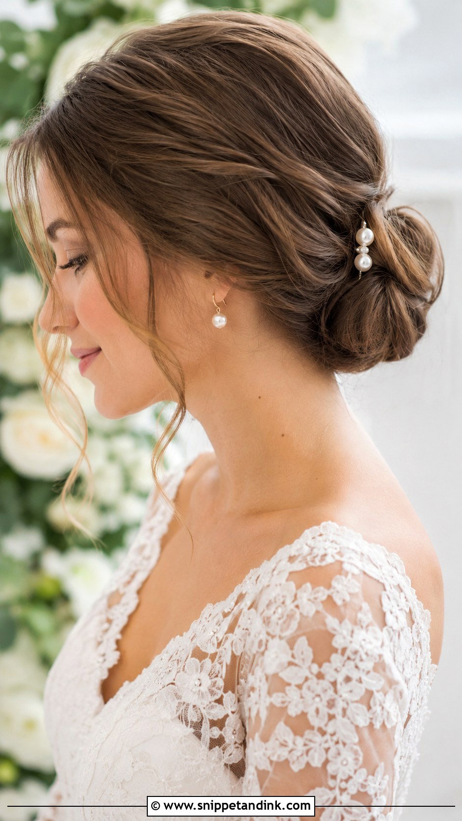 Low Bun Wedding Updo for Medium Hair - Snippet and Ink - 25 Wedding Updos for Medium Length Hair