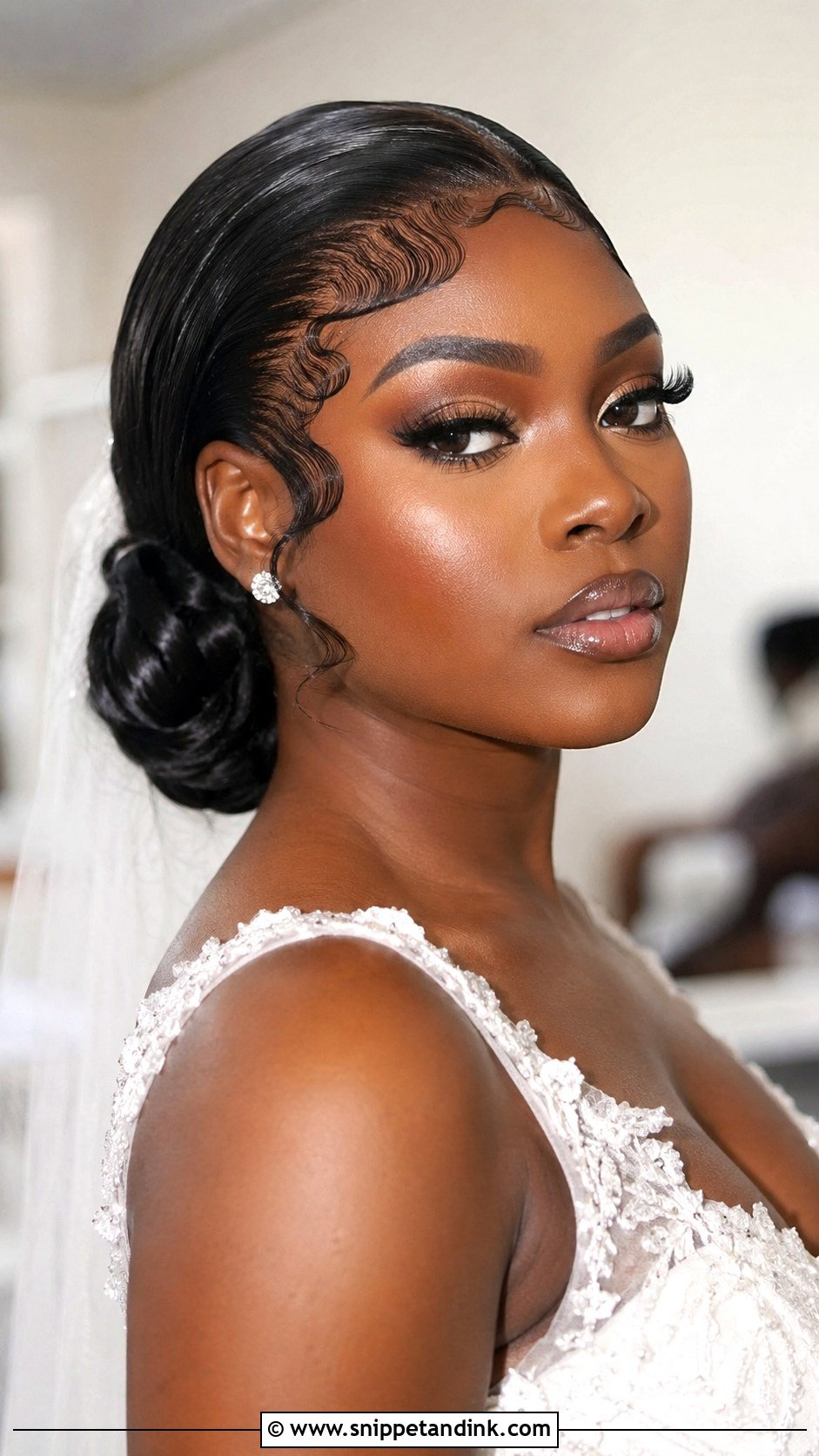 Low Bun With Baby Hair Swirls - Snippet and Ink - 20 Low Bun Wedding Hair Black Women Ideas