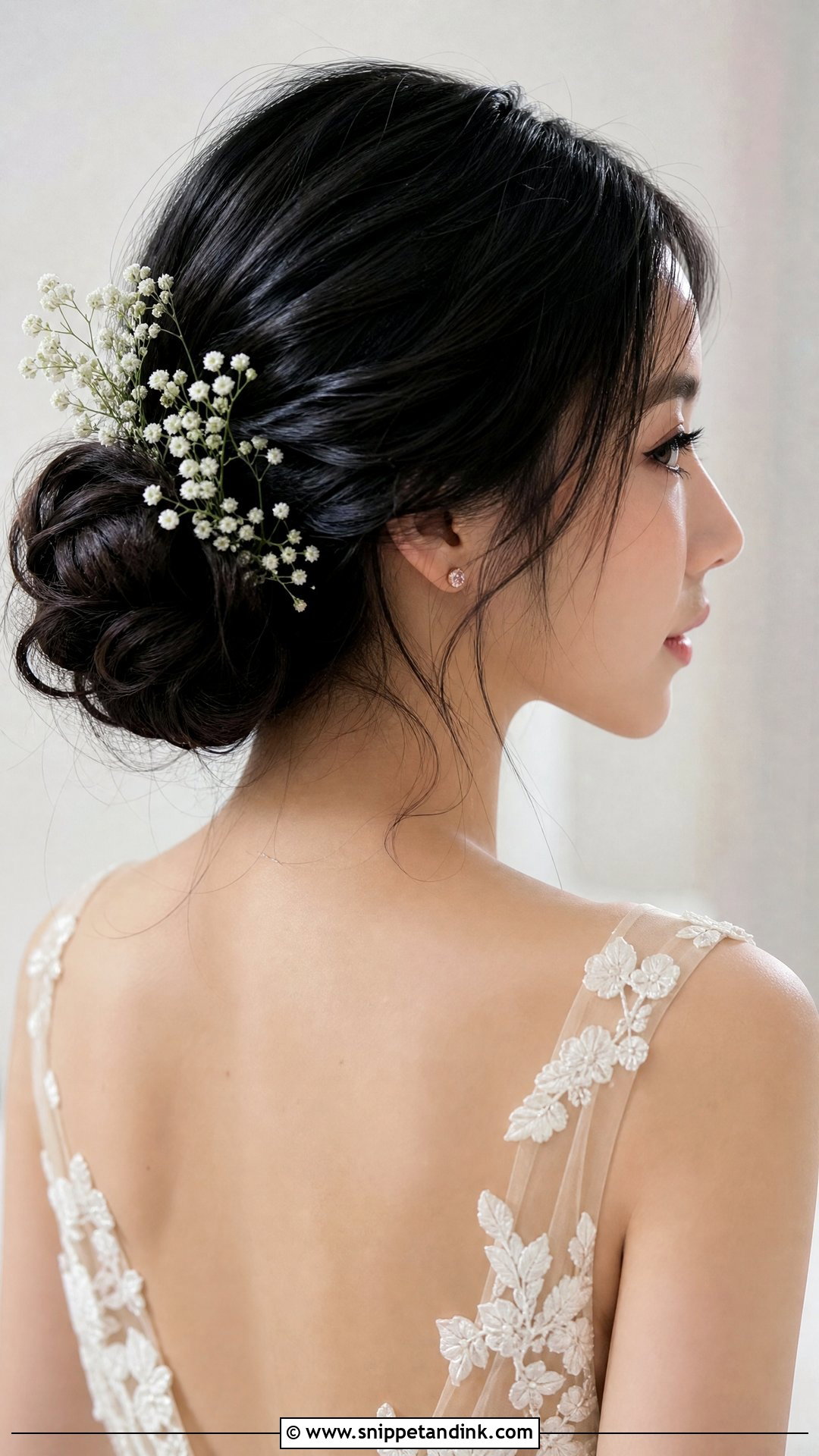 Low Bun With Babys Breath - Snippet and Ink - 20 Chinese Wedding Hair Ideas