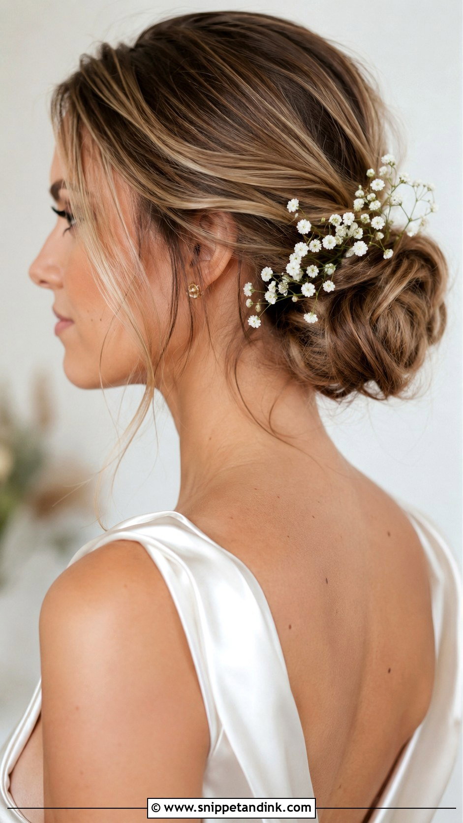 Low Bun With Babys Breath - Snippet and Ink - 25 Bridal Hair with Flowers