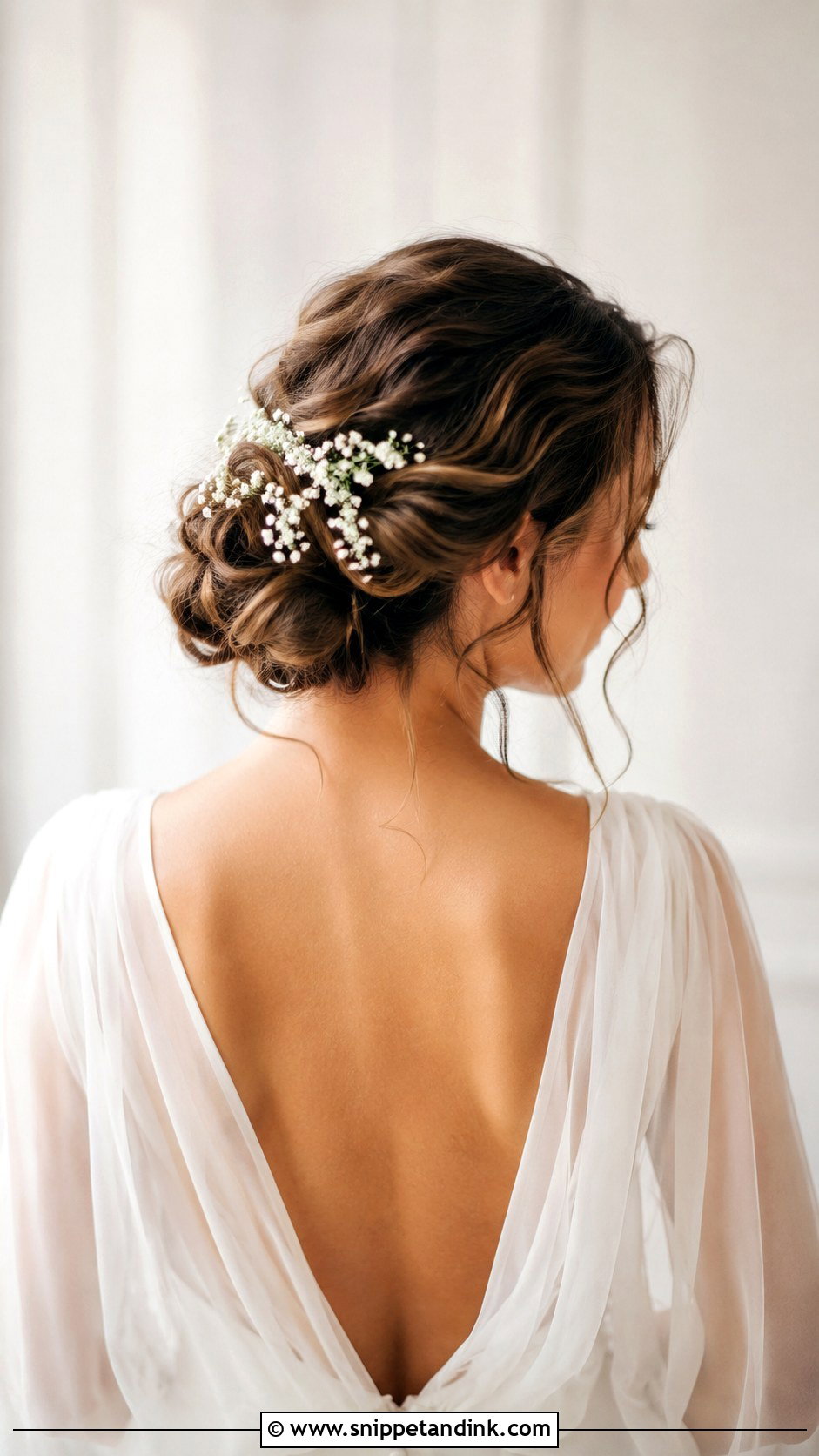 Low Bun With Babys Breath - Snippet and Ink - 25 Low Bun Wedding Hair Front View Ideas