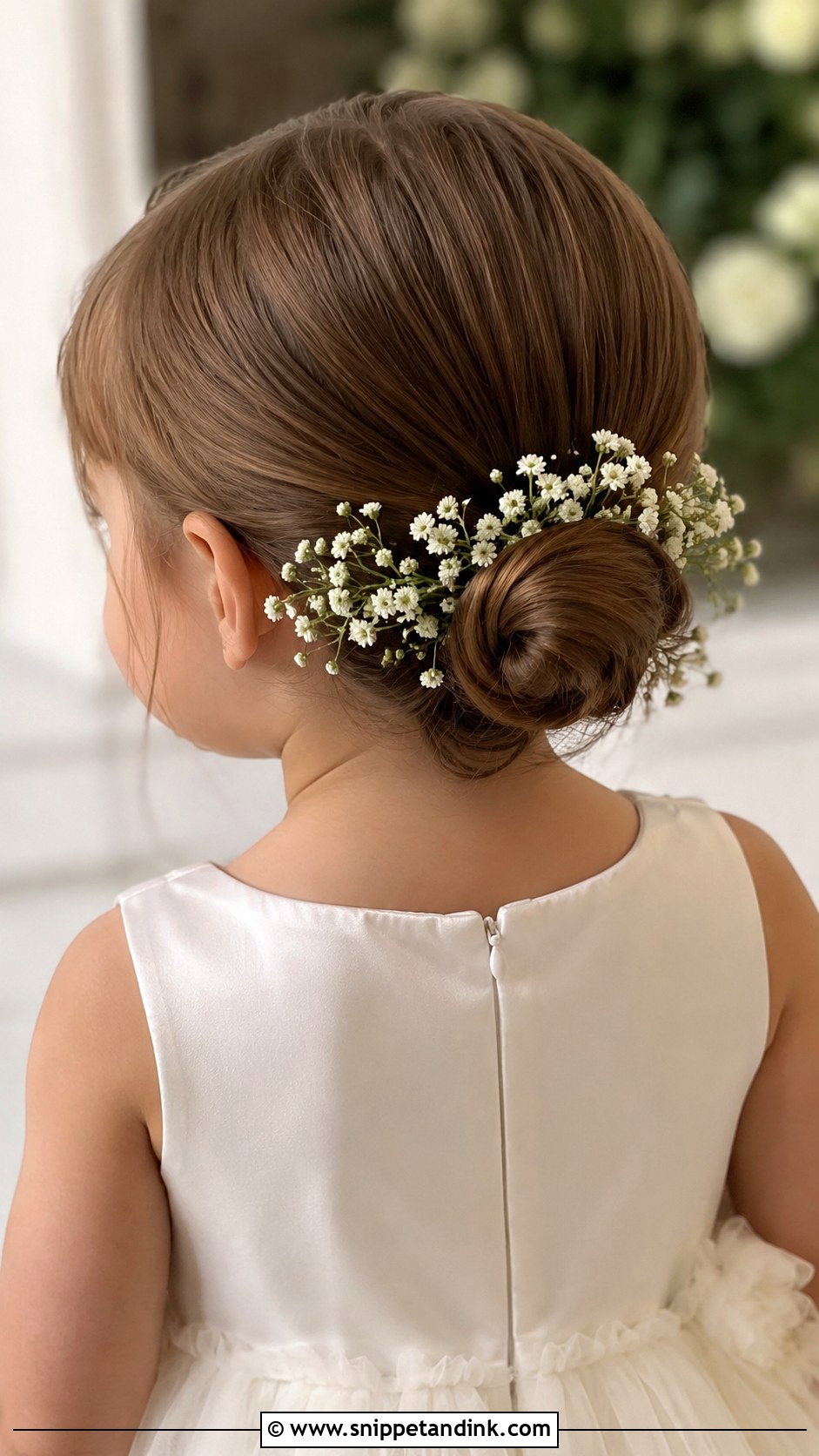 Low Bun With Babys Breath - Snippet and Ink - 25 Toddler Wedding Hairstyles