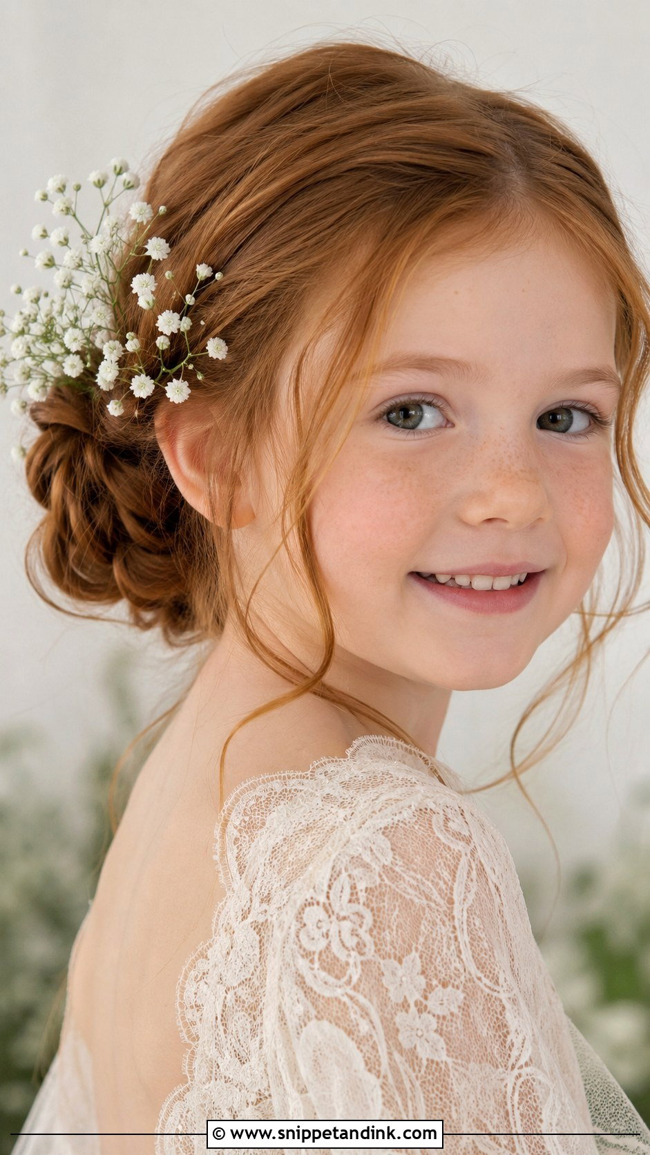 Low Bun With Babys Breath - Snippet and Ink - 20 Kid Wedding Hairstyles