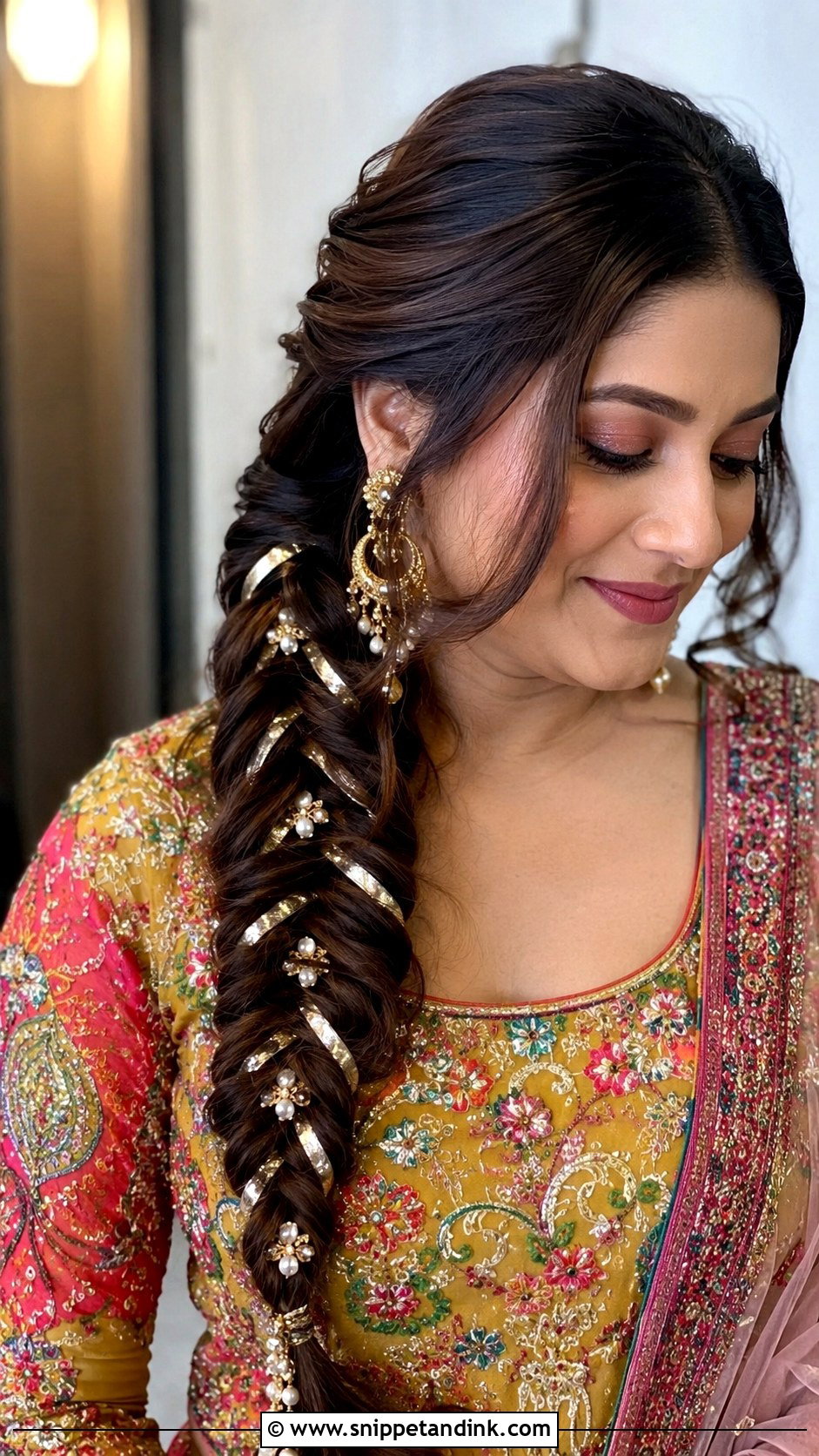 Low Bun With Babys Breath - Snippet and Ink - 20 Mehendi Bride Hairstyle Ideas