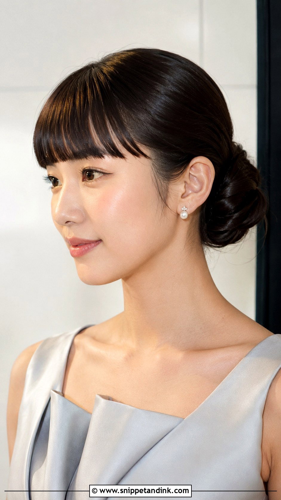 Low Bun With Blunt Bangs - Snippet and Ink - 25 Bridesmaid Hairstyles with Bangs