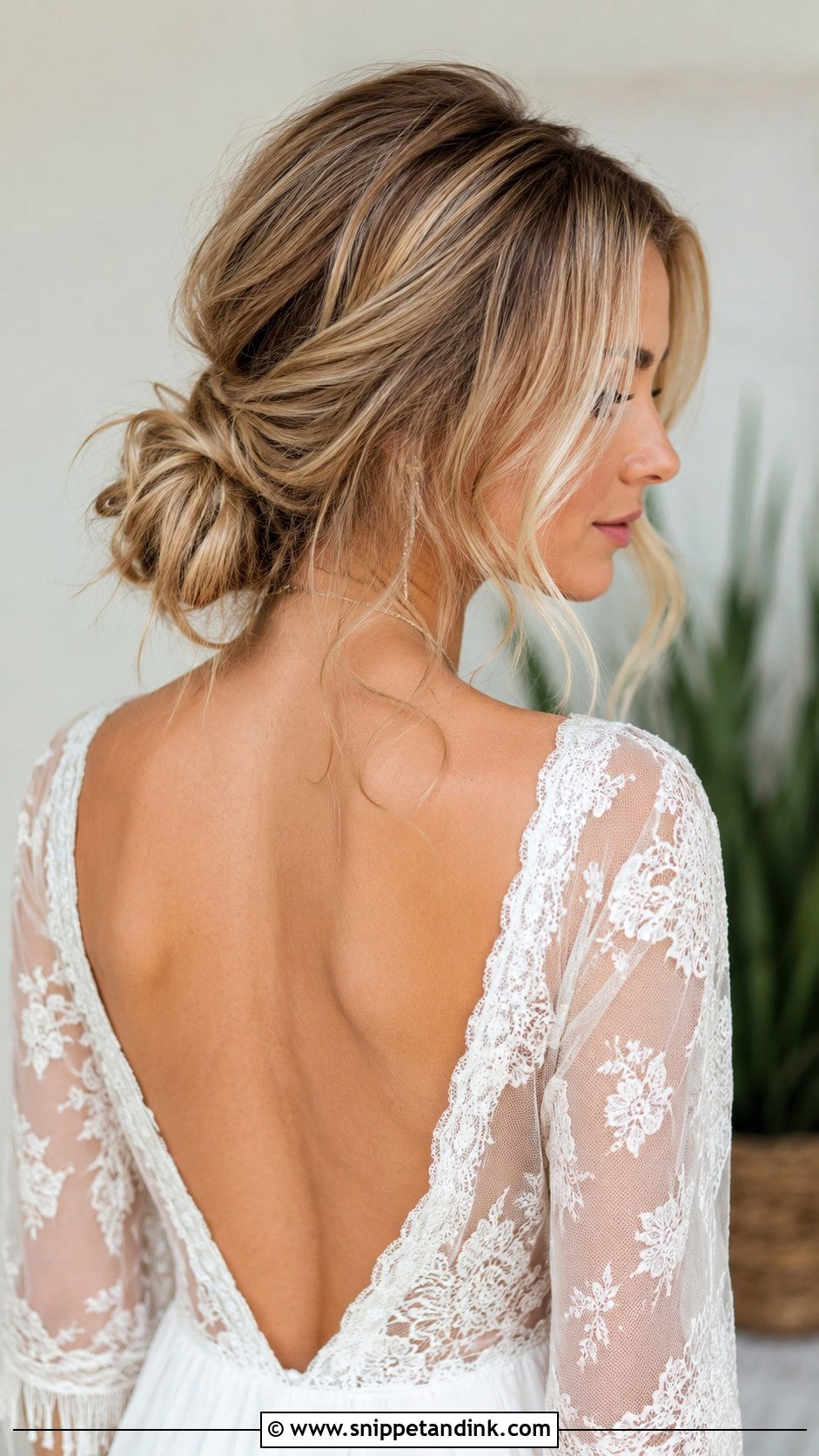 Low Bun With Bohemian Touches - Snippet and Ink - 20 Updo Wedding Hairstyles for Short Hair