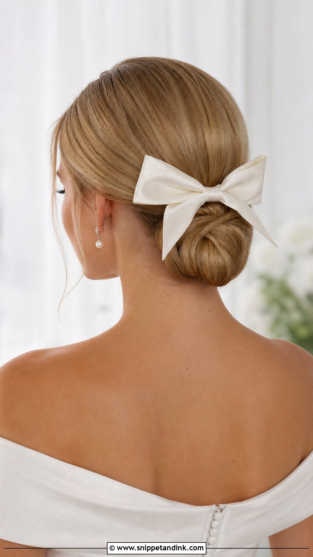 Low Bun With Bow - Snippet and Ink - 15 Bow Wedding Hairstyle Ideas