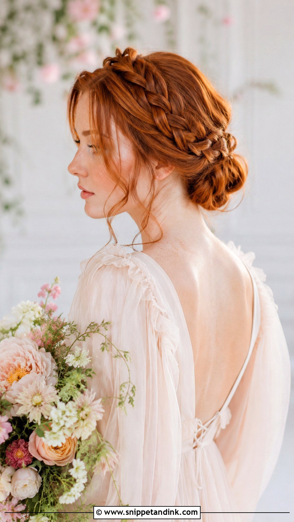 Low Bun With Braided Crown - Snippet and Ink - 20 Low Wedding Updo Ideas