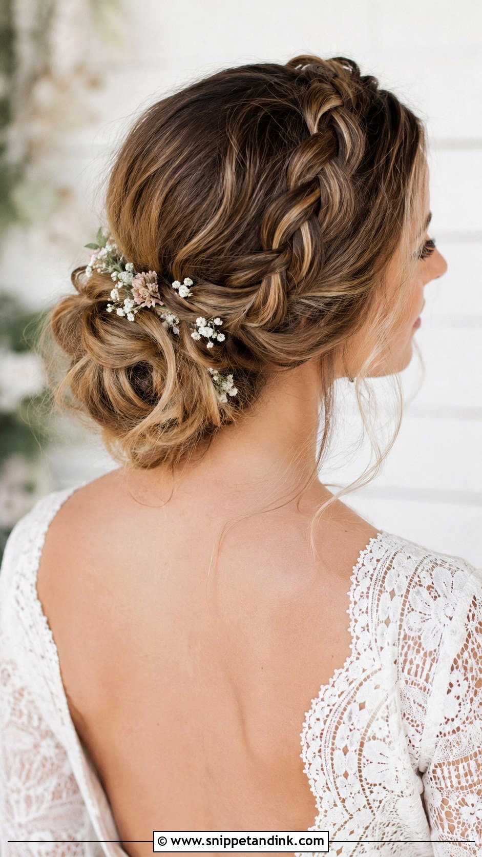Low Bun With Braided Crown - Snippet and Ink - 25 Simple Low Bun Wedding Hair Ideas