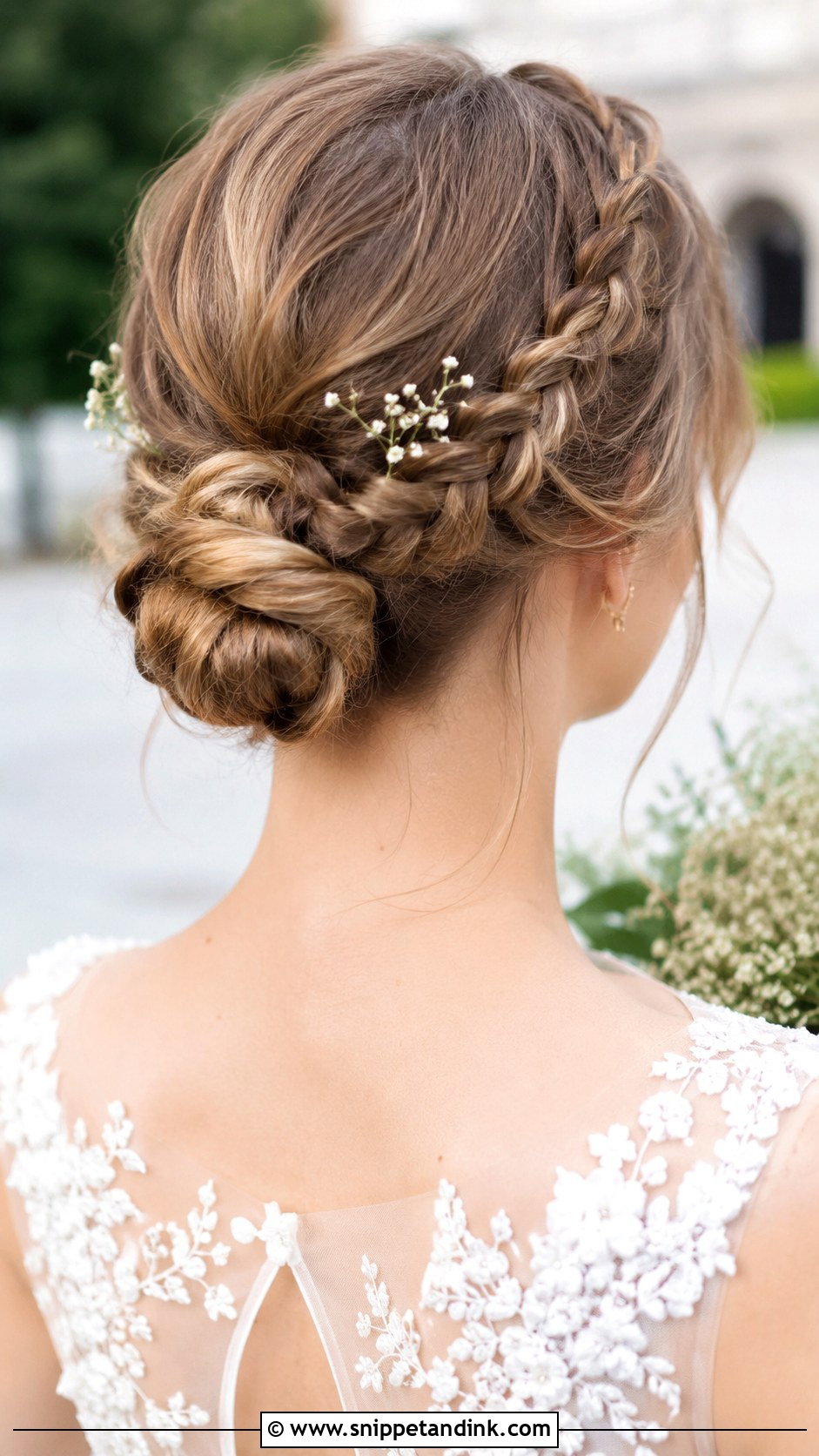 Low Bun With Braided Crown - Snippet and Ink - 35 Low Bun Wedding Hair Ideas