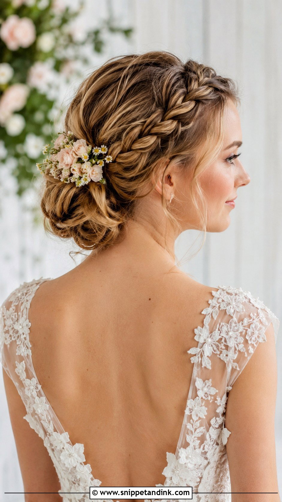 Low Bun With Braided Crown - Snippet and Ink - 20 Low Bridal Updo Ideas