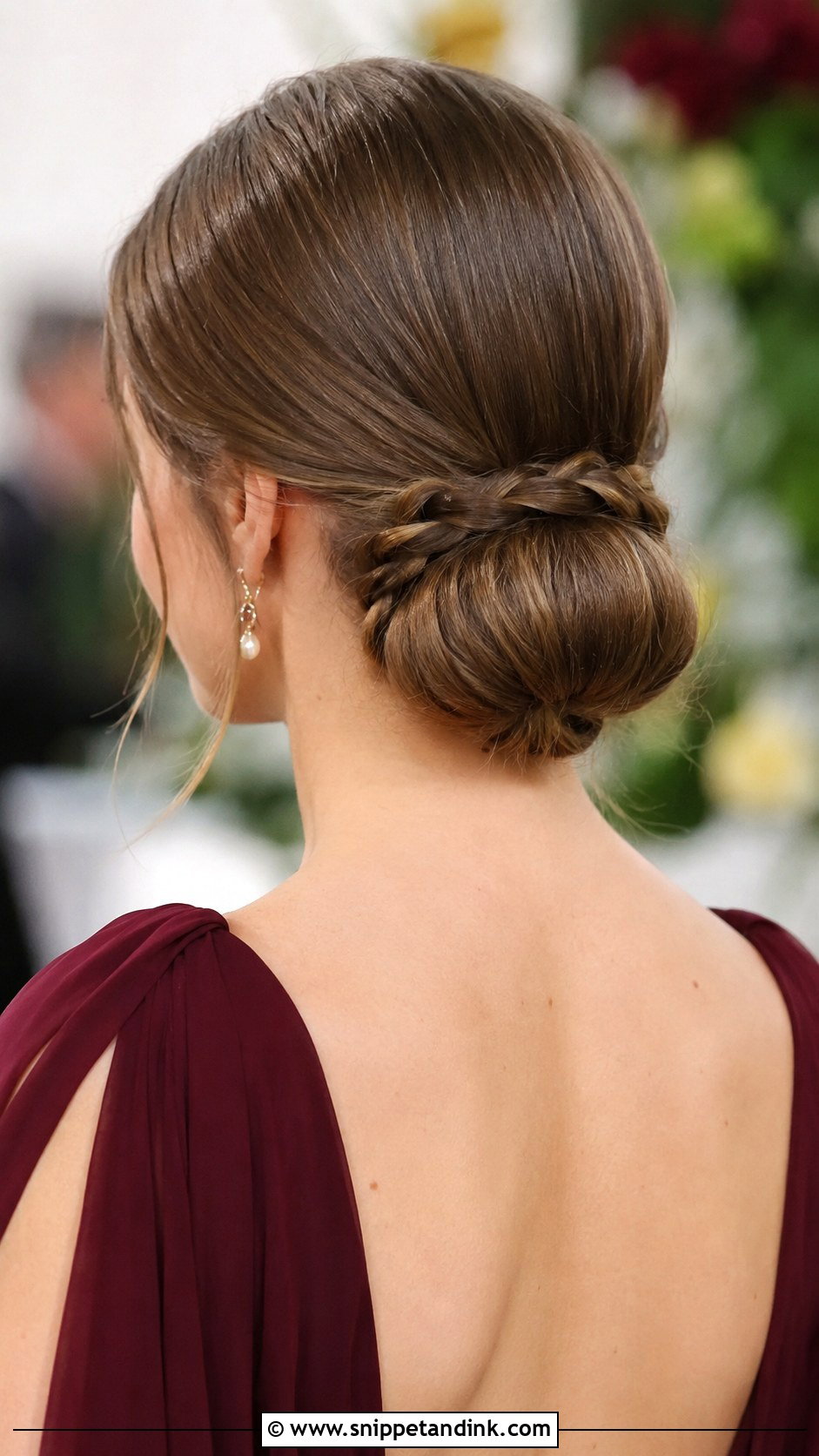 Low Bun With Braided Detail - Snippet and Ink - 30 Medium Wedding Guest Hairstyles
