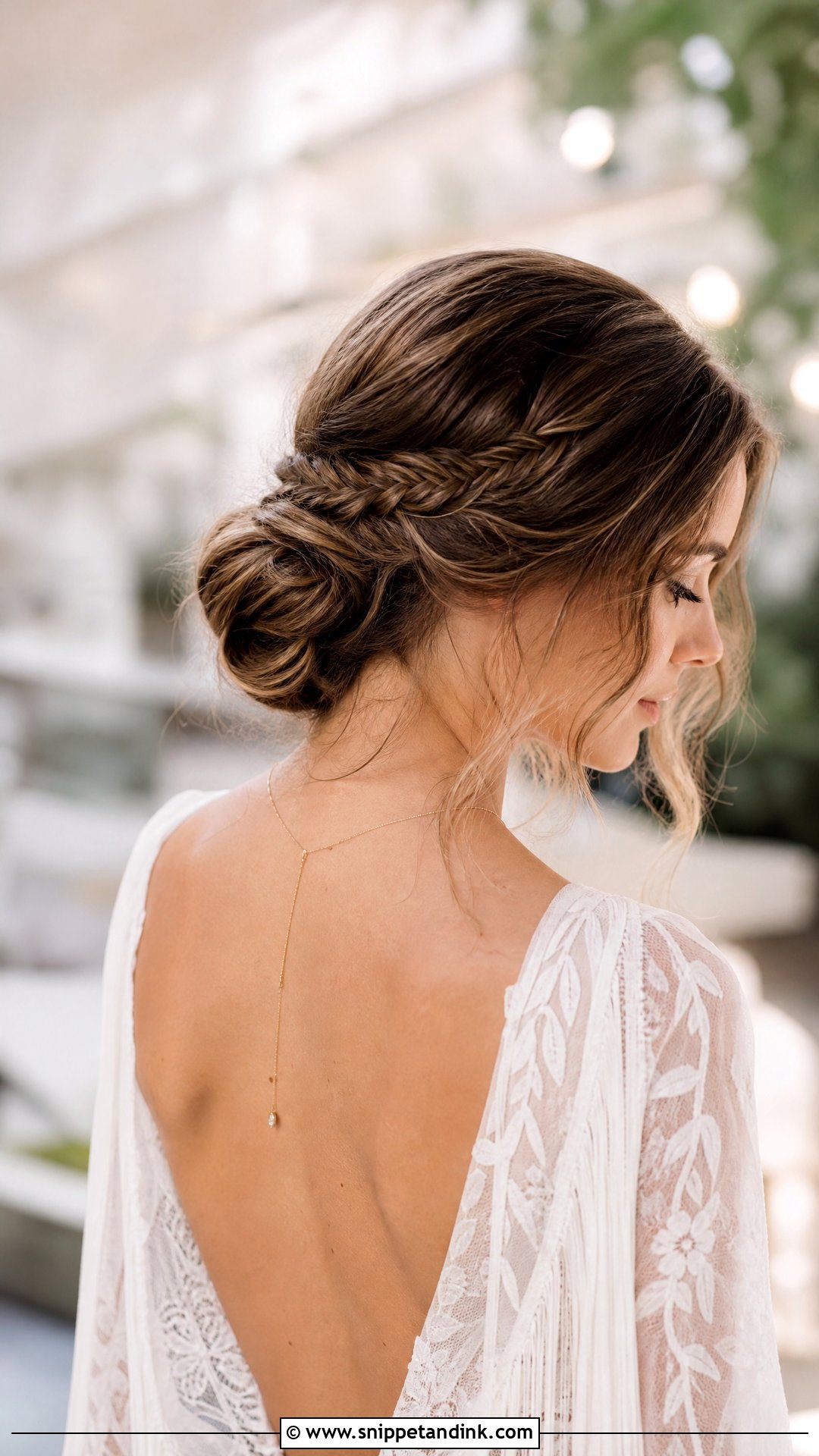 Low Bun With Braided Detail - Snippet and Ink - 20 Sleek Low Bun Wedding Hair Ideas