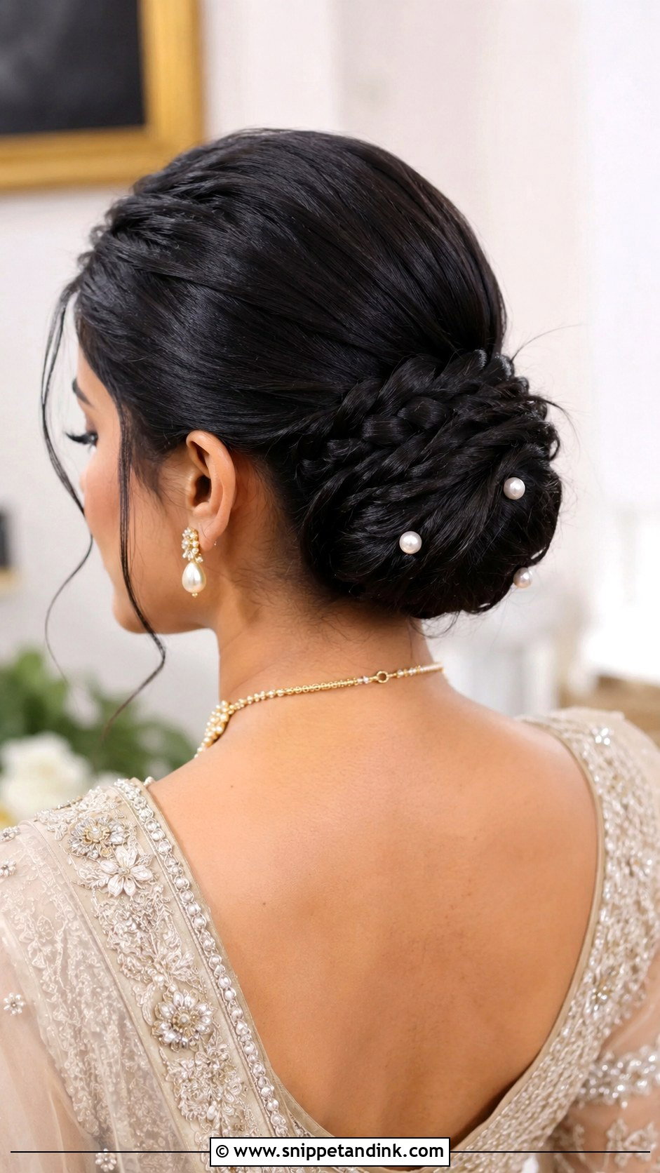 Low Bun With Braided Detail - Snippet and Ink - 20 Wedding Hairstyles Dark Hair