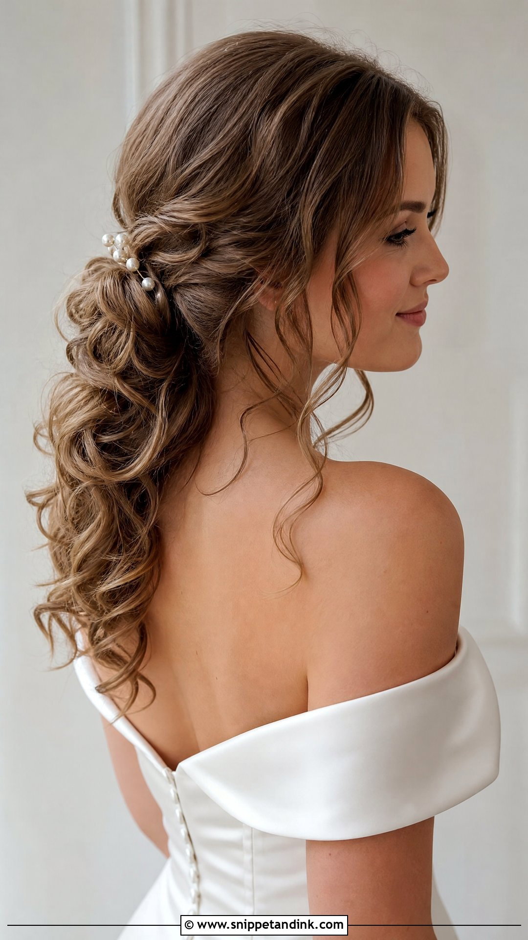 Low Bun With Cascading Curls - Snippet and Ink - 20 White Wedding Hairstyles