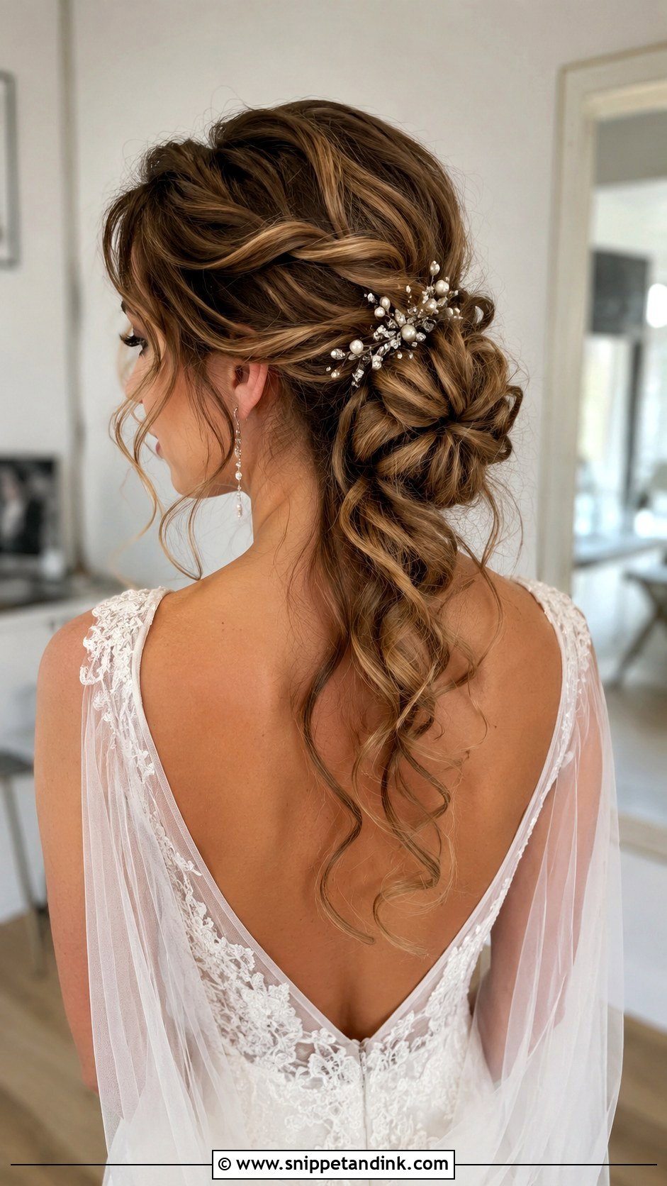 Low Bun With Cascading Curls - Snippet and Ink - 20 Low Loose Bun Wedding Ideas