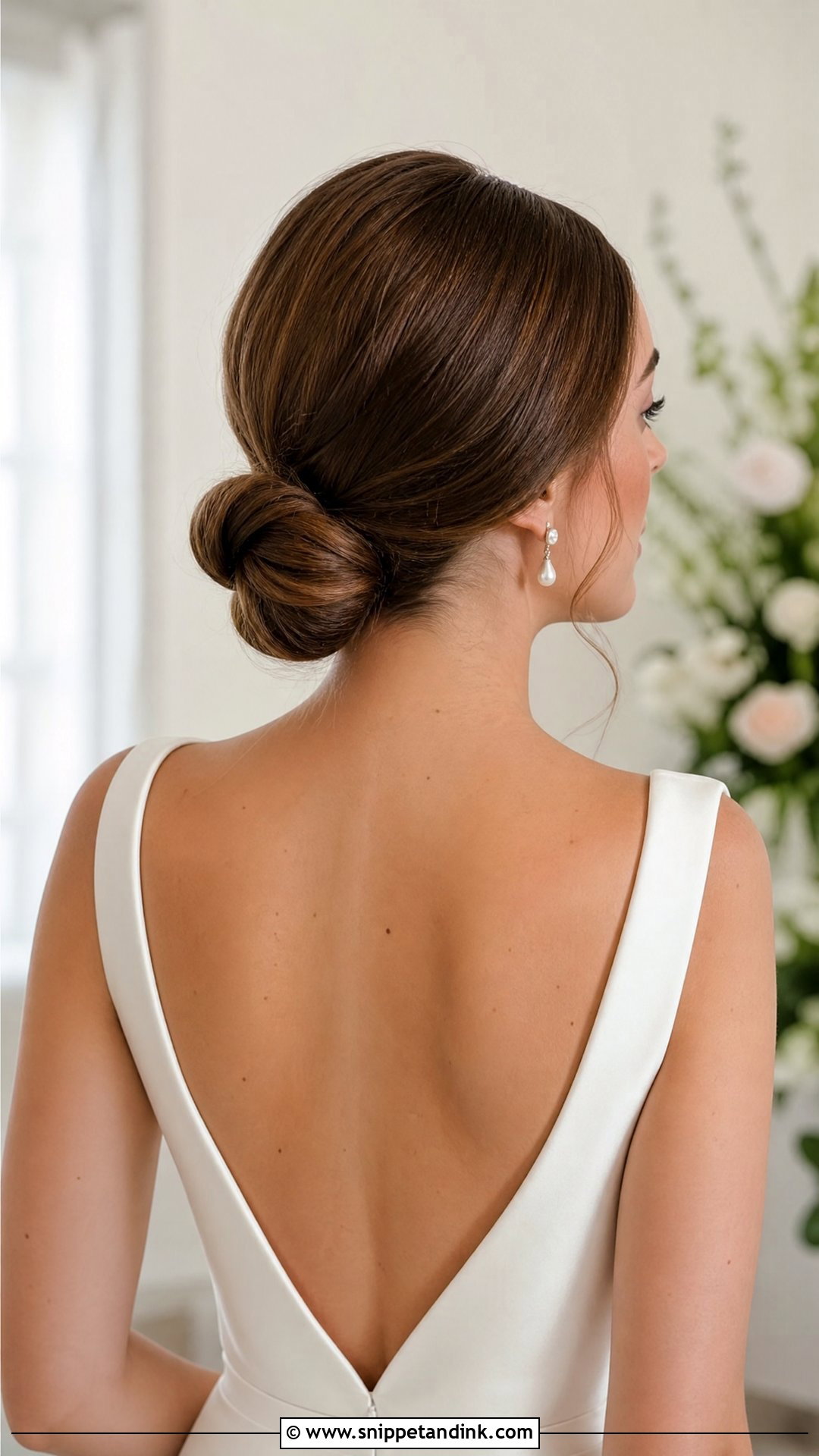 Low Bun With Center Part - Snippet and Ink - 20 Timeless Wedding Hair Ideas