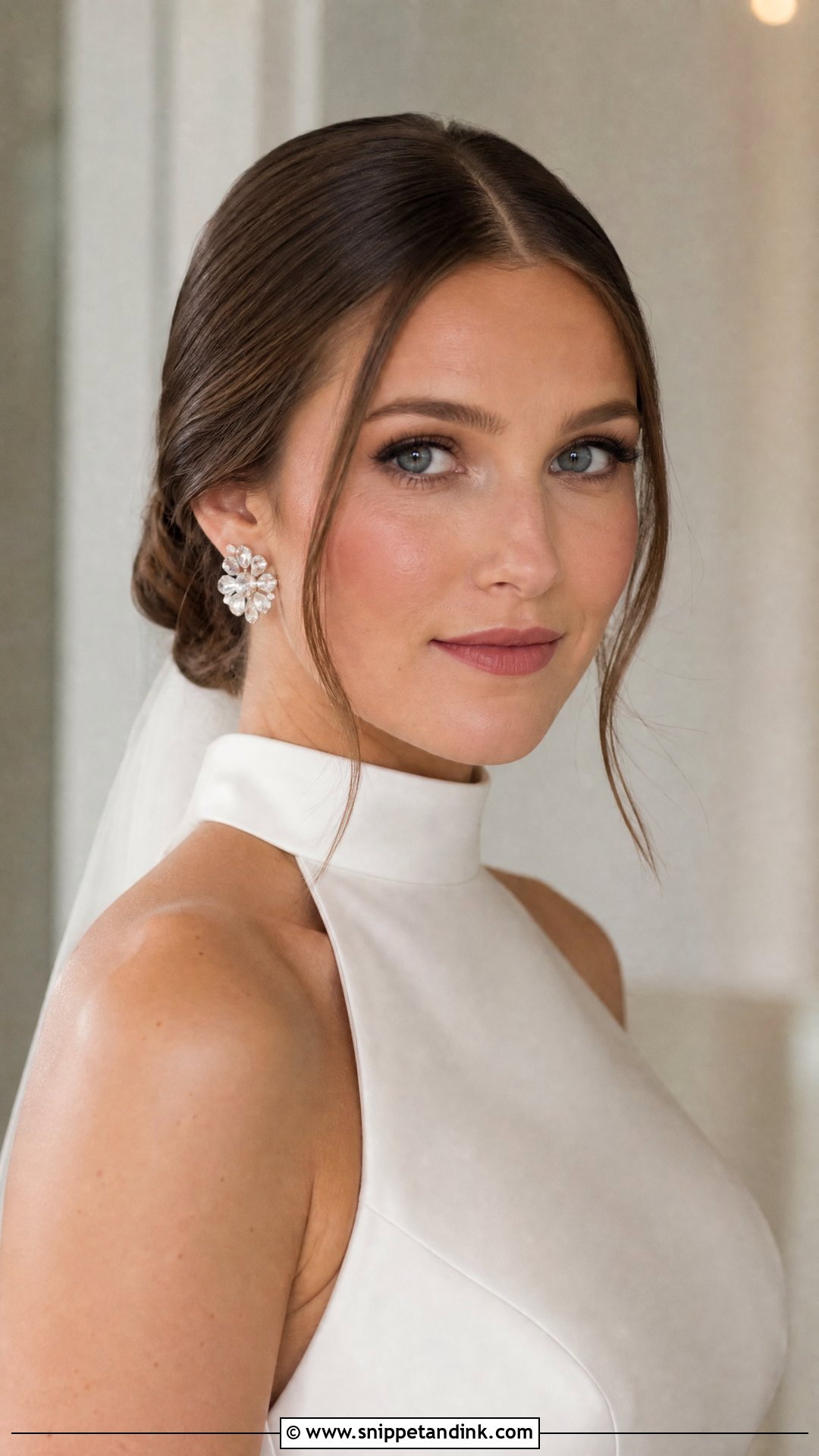 Low Bun With Center Part - Snippet and Ink - 20 Wedding Hairstyles for Big Foreheads