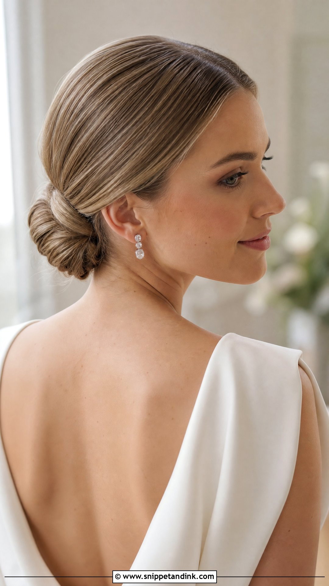 Low Bun With Center Part - Snippet and Ink - 20 Bride Hairstyles Front View
