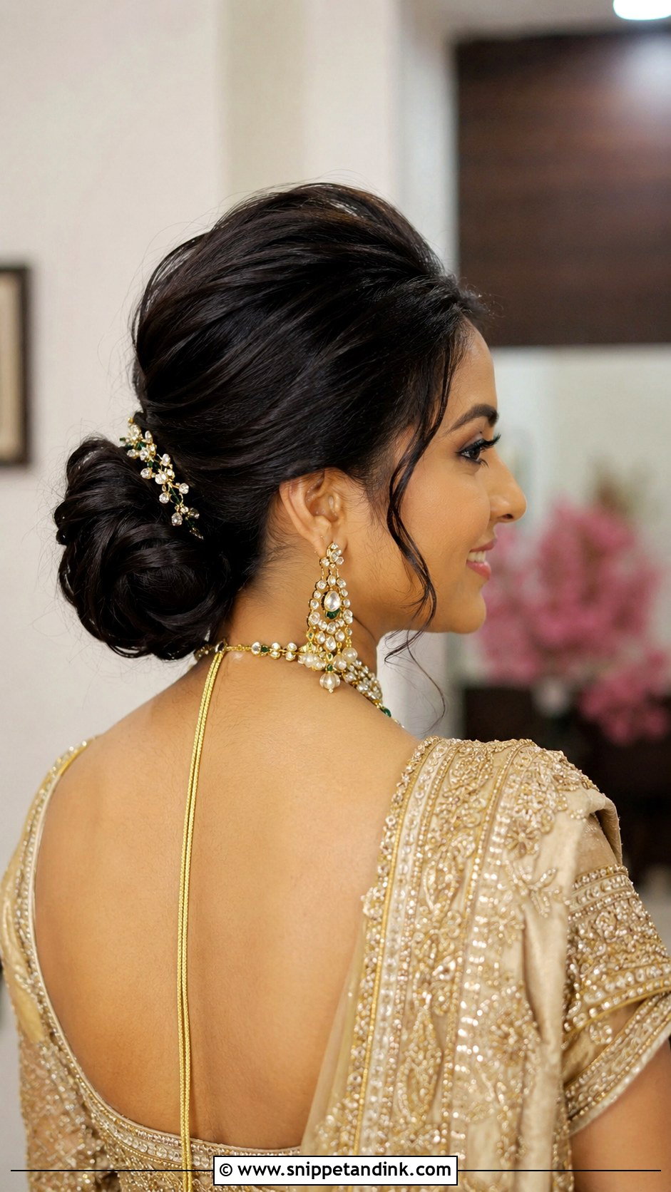 Low Bun With Crown Volume - Snippet and Ink - 20 Indian Wedding Hairstyles for Round Face