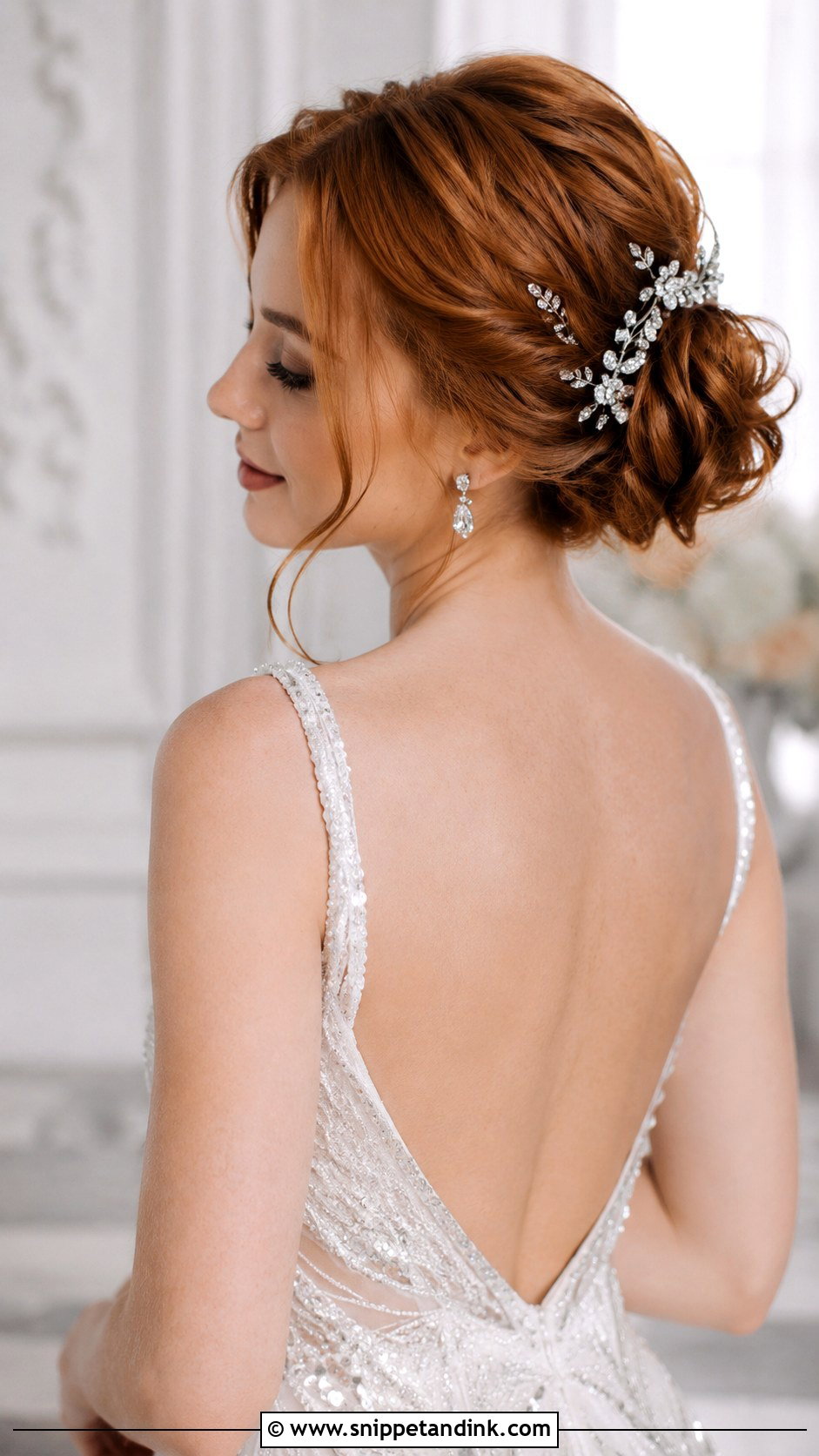 Low Bun With Crystal Hairpins - Snippet and Ink - 25 Low Bun Wedding Hair Front View Ideas