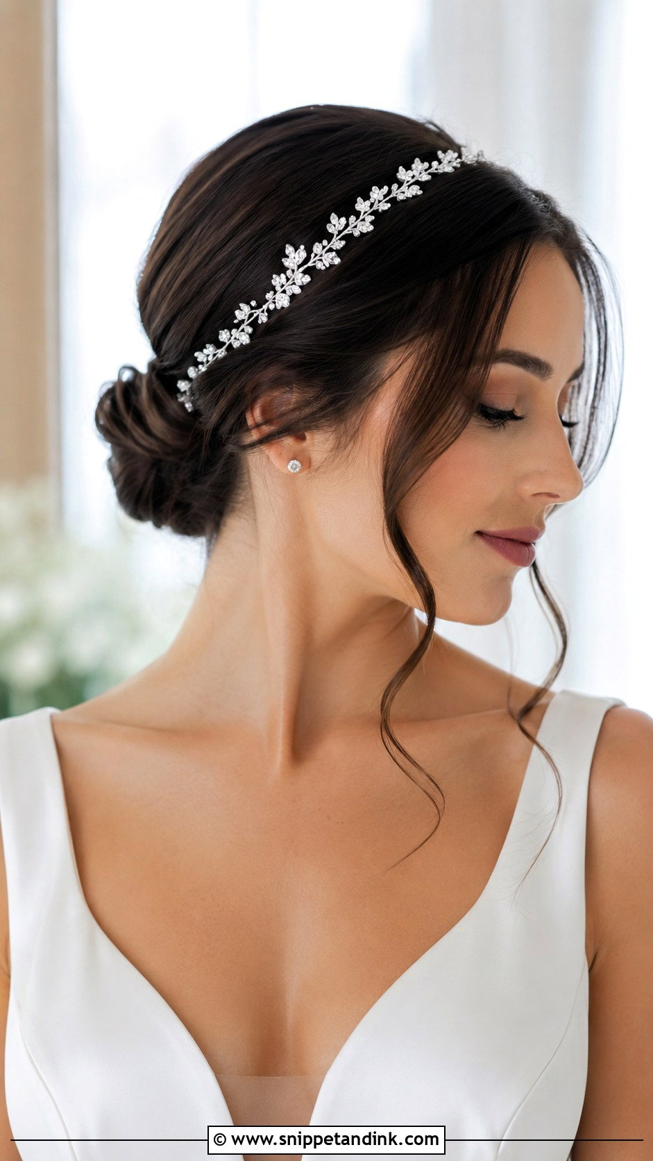 Low Bun With Crystal Headband - Snippet and Ink - 20 Bride Hairstyles with Headband