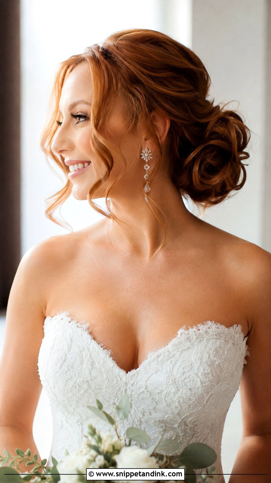 Low Bun With Curls and Tendrils - Snippet and Ink - 20 Low Bridal Updo Ideas
