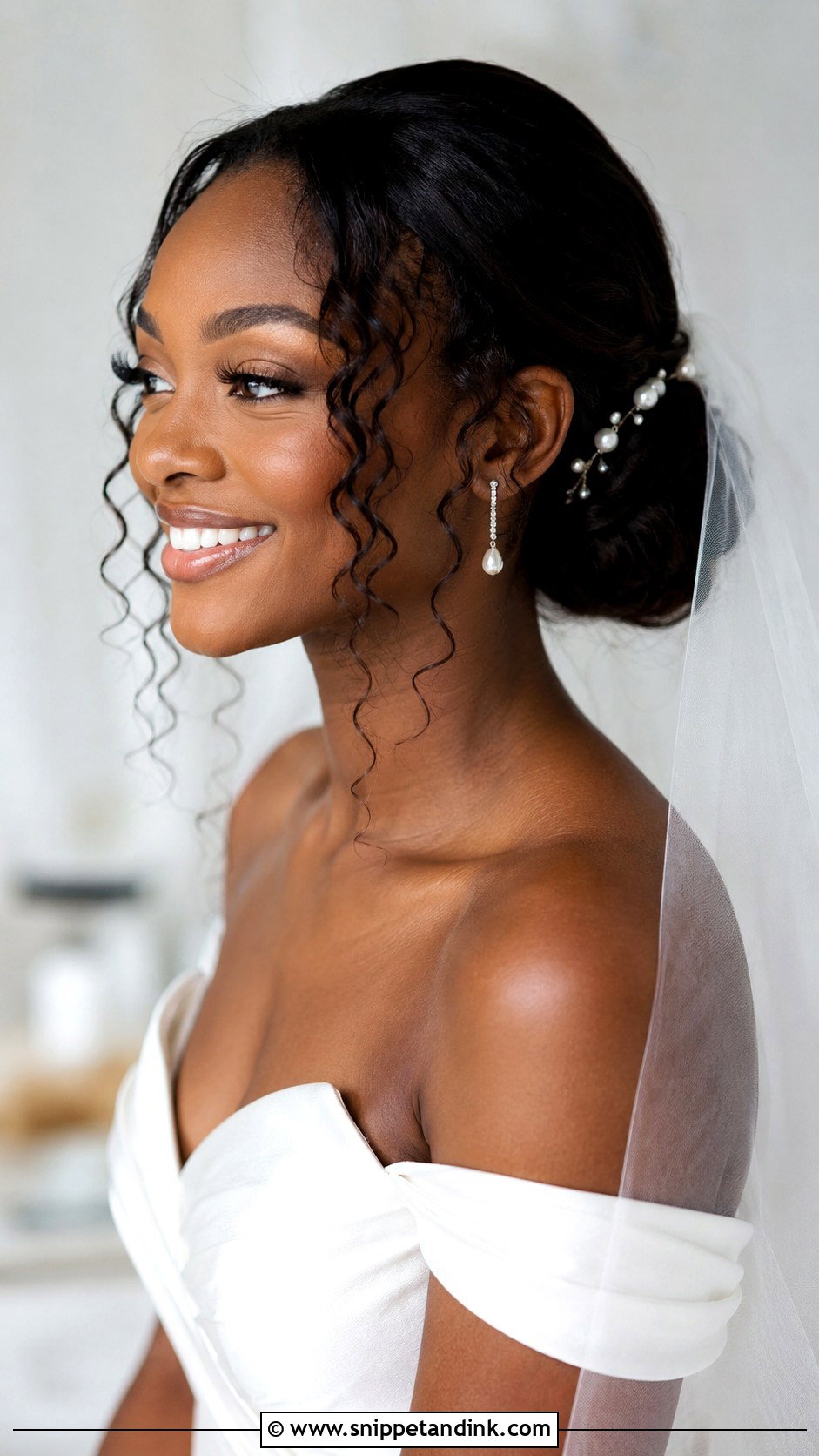 Low Bun With Curly Tendrils - Snippet and Ink - 30 Wedding Hairstyles Black Women